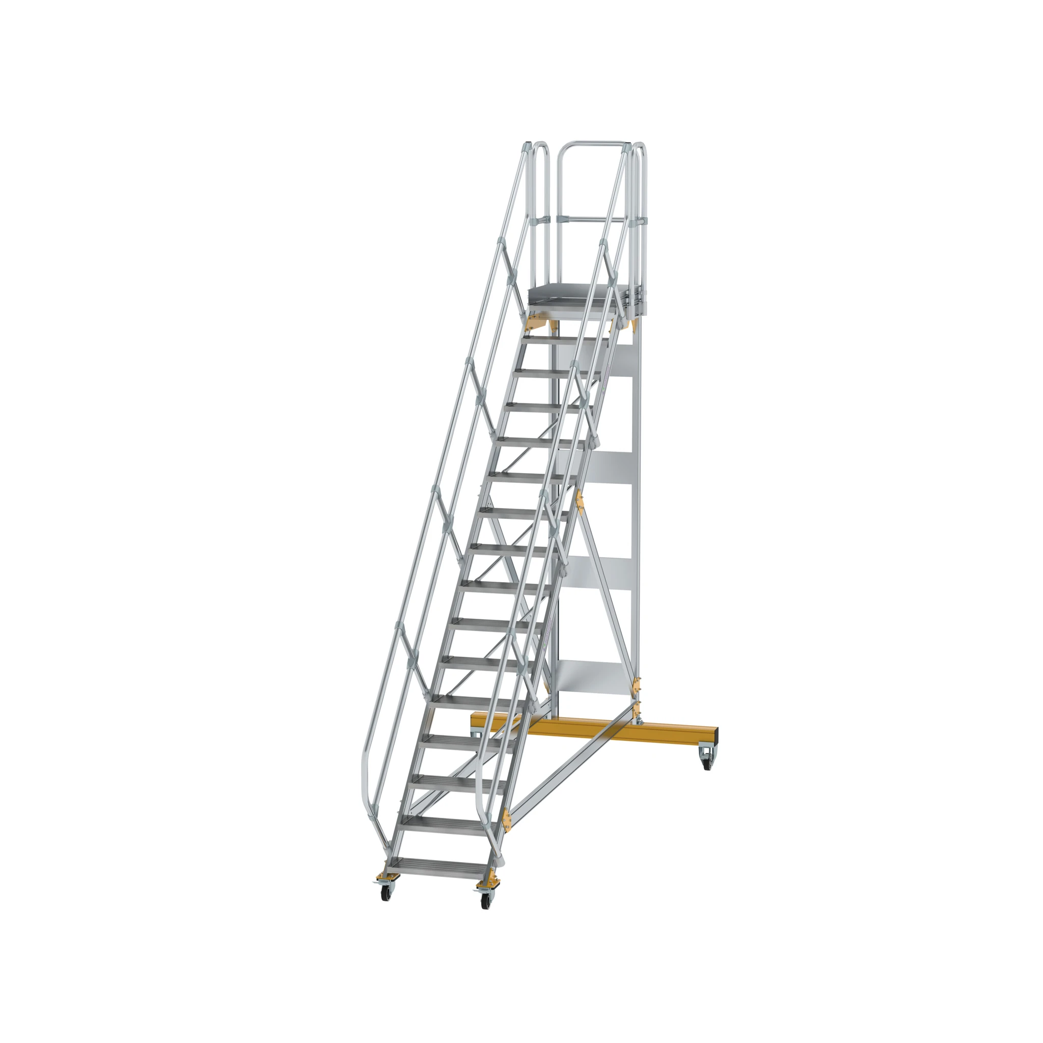 MUNK | Plattformtreppe 45° fahrbar Stufenbreite 600 mm 16 Stufen Aluminium geriffelt
