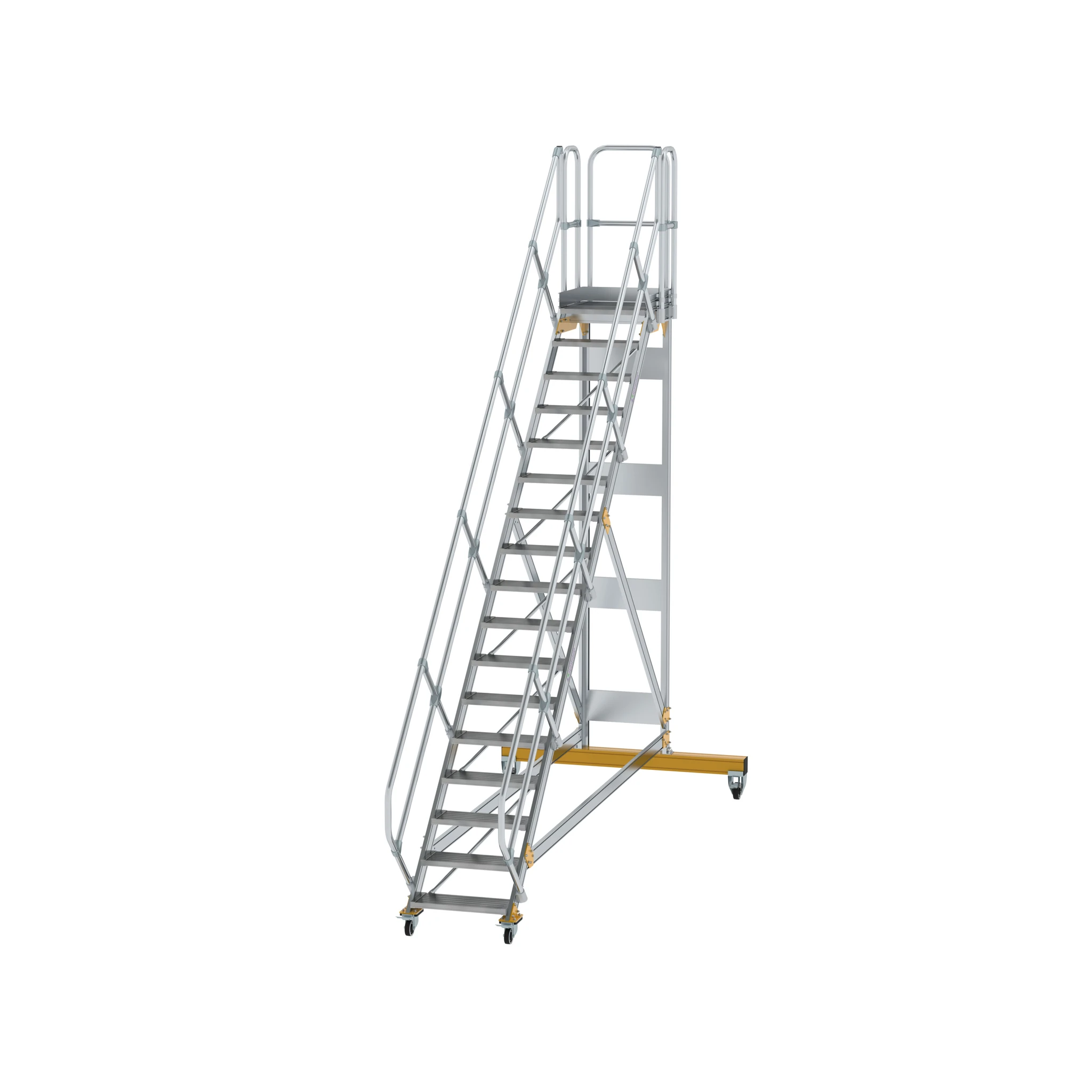 MUNK | Plattformtreppe 45° fahrbar Stufenbreite 600 mm 17 Stufen Aluminium geriffelt