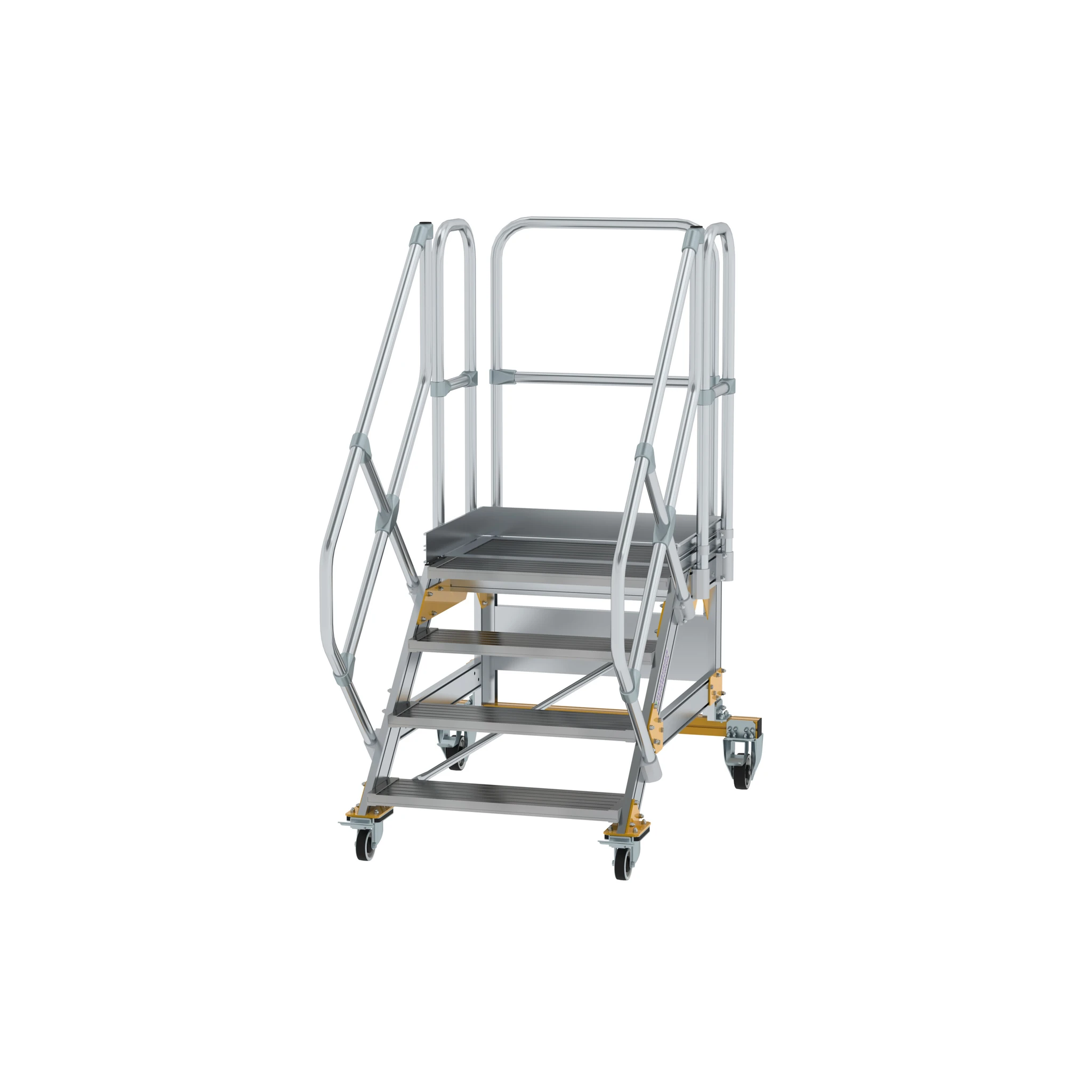 MUNK | Plattformtreppe 45° fahrbar Stufenbreite 800 mm 4 Stufen Aluminium geriffelt