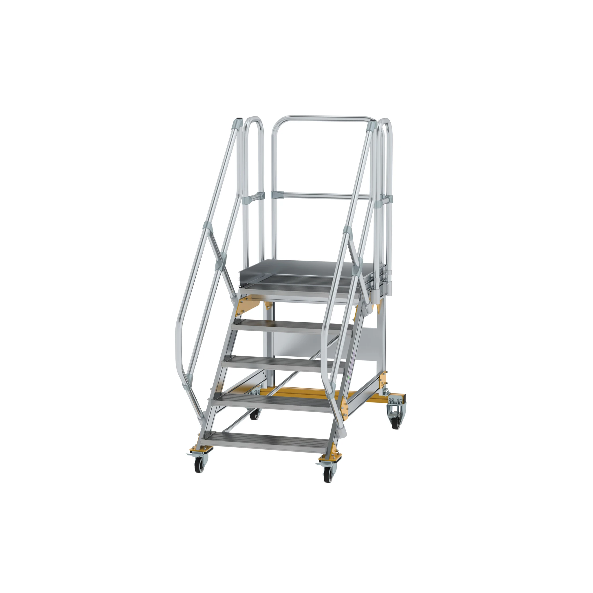 MUNK | Plattformtreppe 45° fahrbar Stufenbreite 800 mm 5 Stufen Aluminium geriffelt