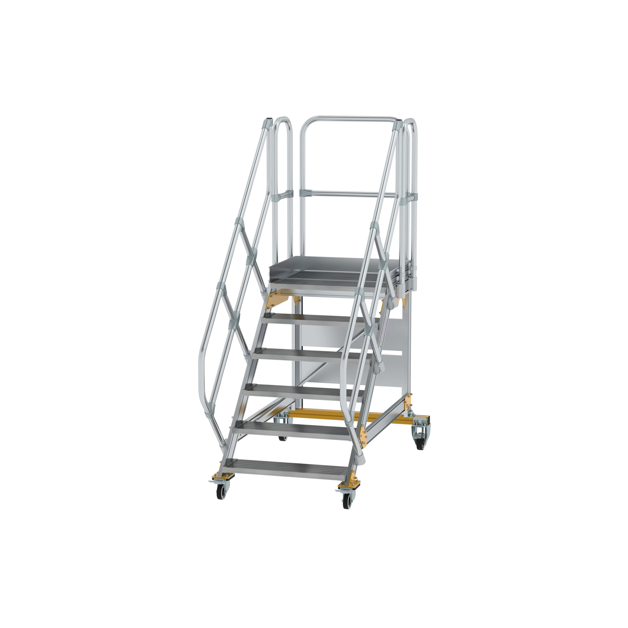 MUNK | Plattformtreppe 45° fahrbar Stufenbreite 800 mm 6 Stufen Aluminium geriffelt