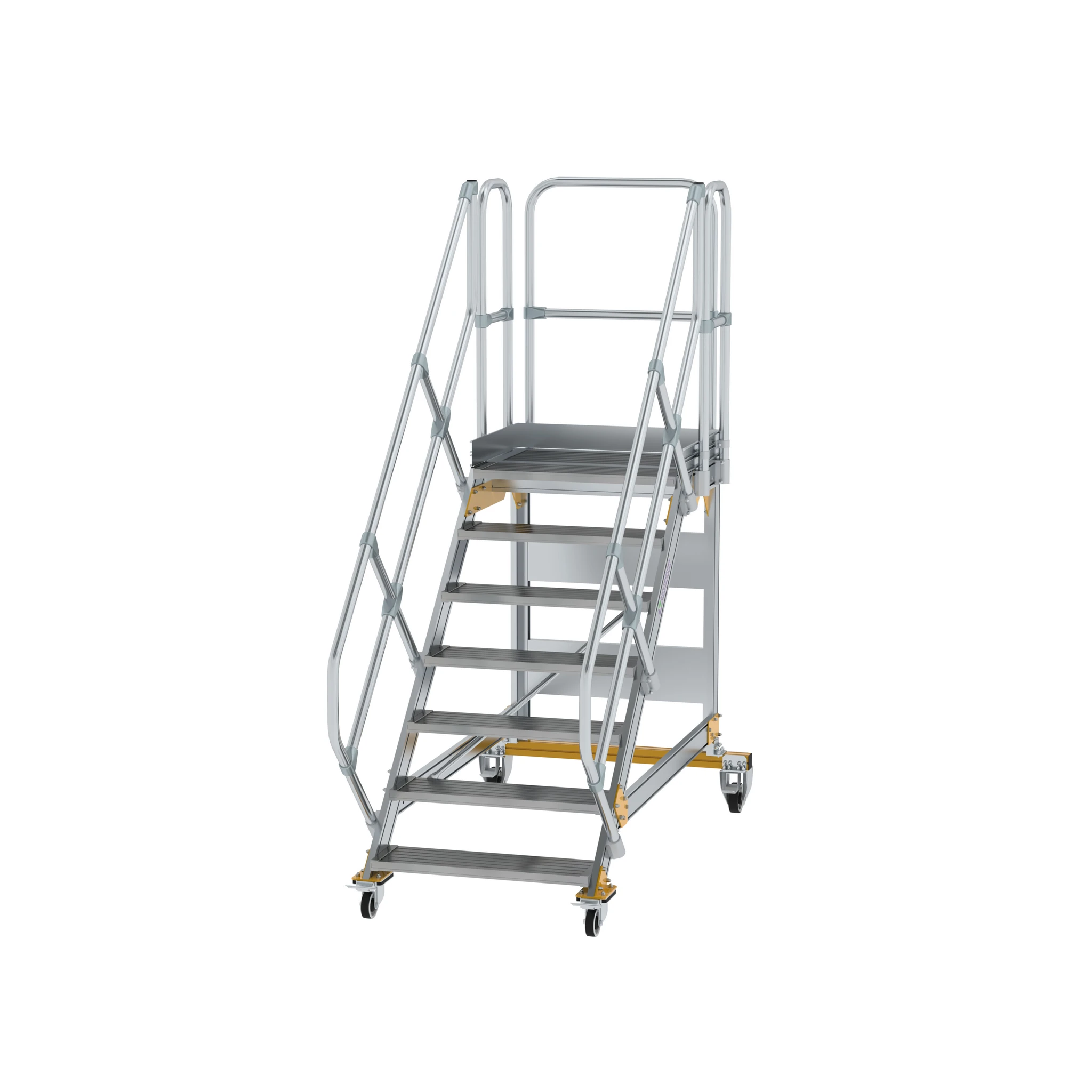 MUNK | Plattformtreppe 45° fahrbar Stufenbreite 800 mm 7 Stufen Aluminium geriffelt