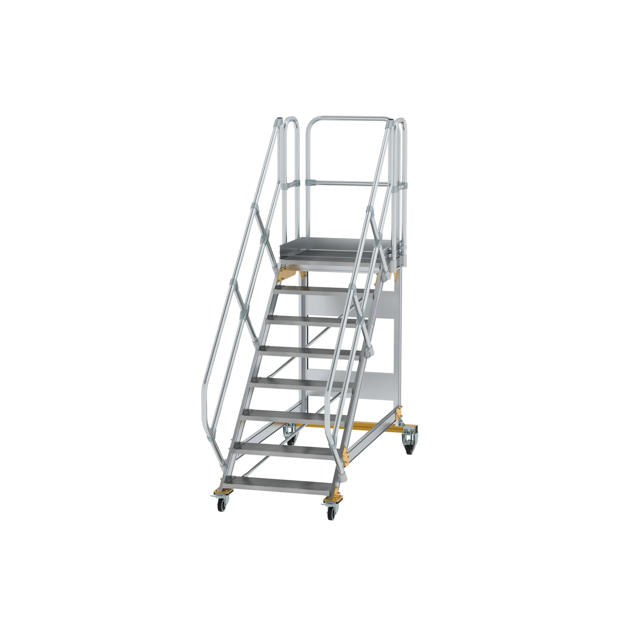 MUNK | Plattformtreppe 45° fahrbar Stufenbreite 800 mm 8 Stufen Aluminium geriffelt