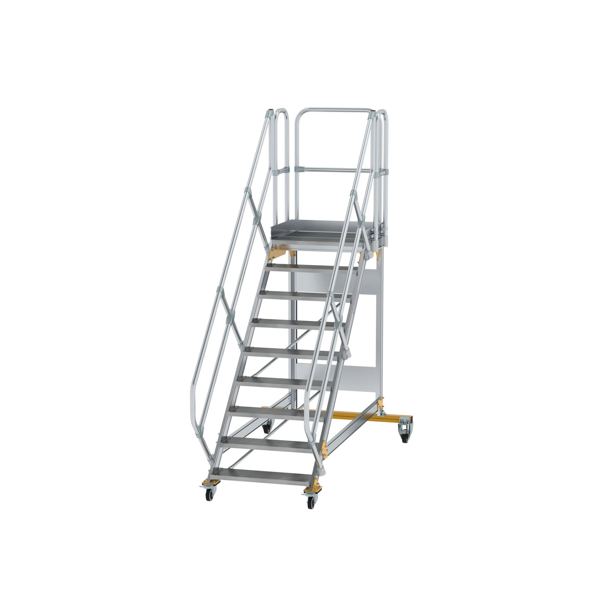 MUNK | Plattformtreppe 45° fahrbar Stufenbreite 800 mm 9 Stufen Aluminium geriffelt