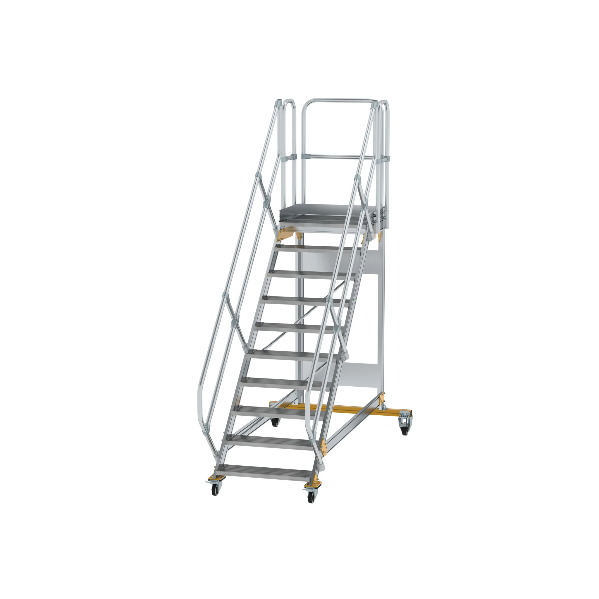 MUNK | Plattformtreppe 45° fahrbar Stufenbreite 800 mm 10 Stufen Aluminium geriffelt