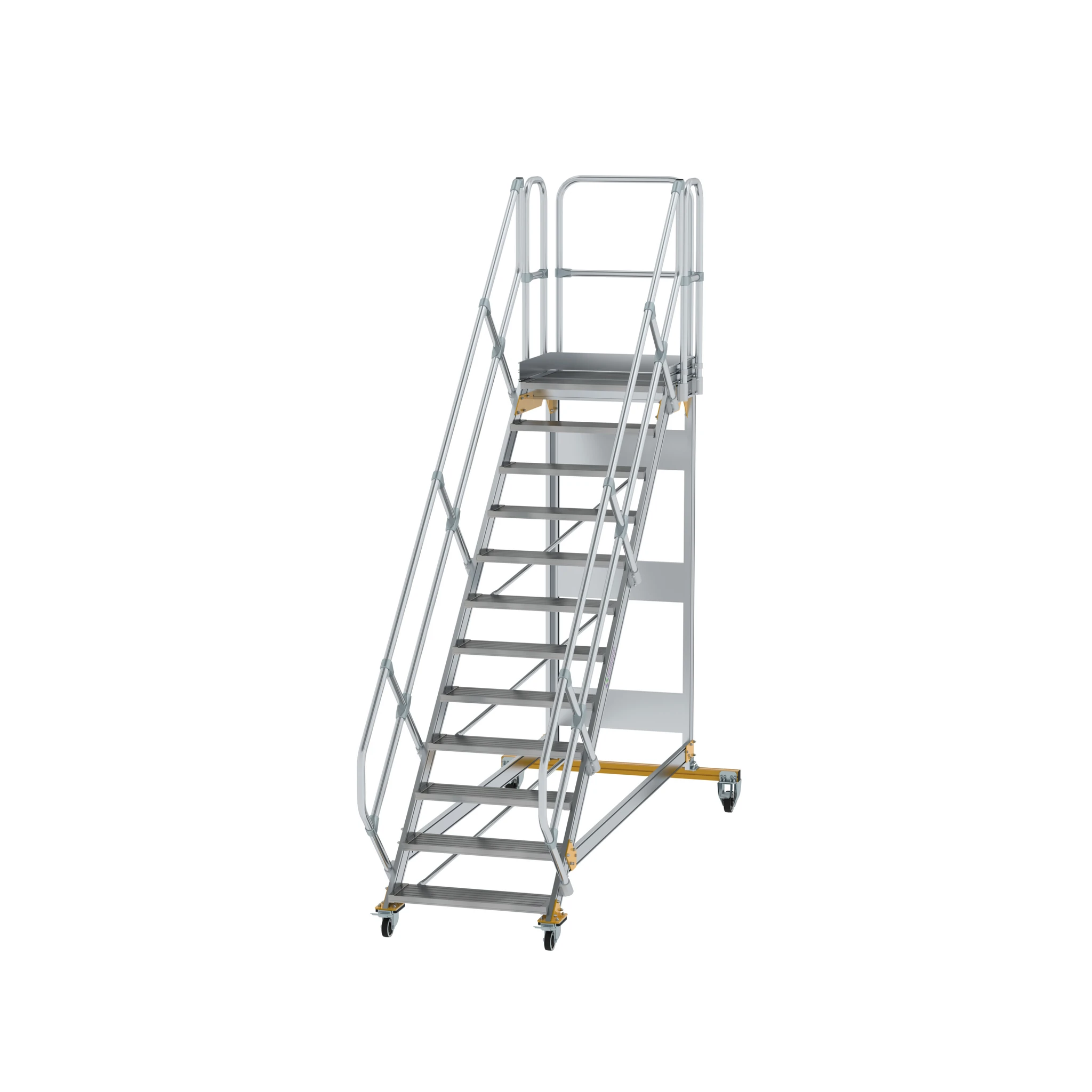 MUNK | Plattformtreppe 45° fahrbar Stufenbreite 800 mm 12 Stufen Aluminium geriffelt