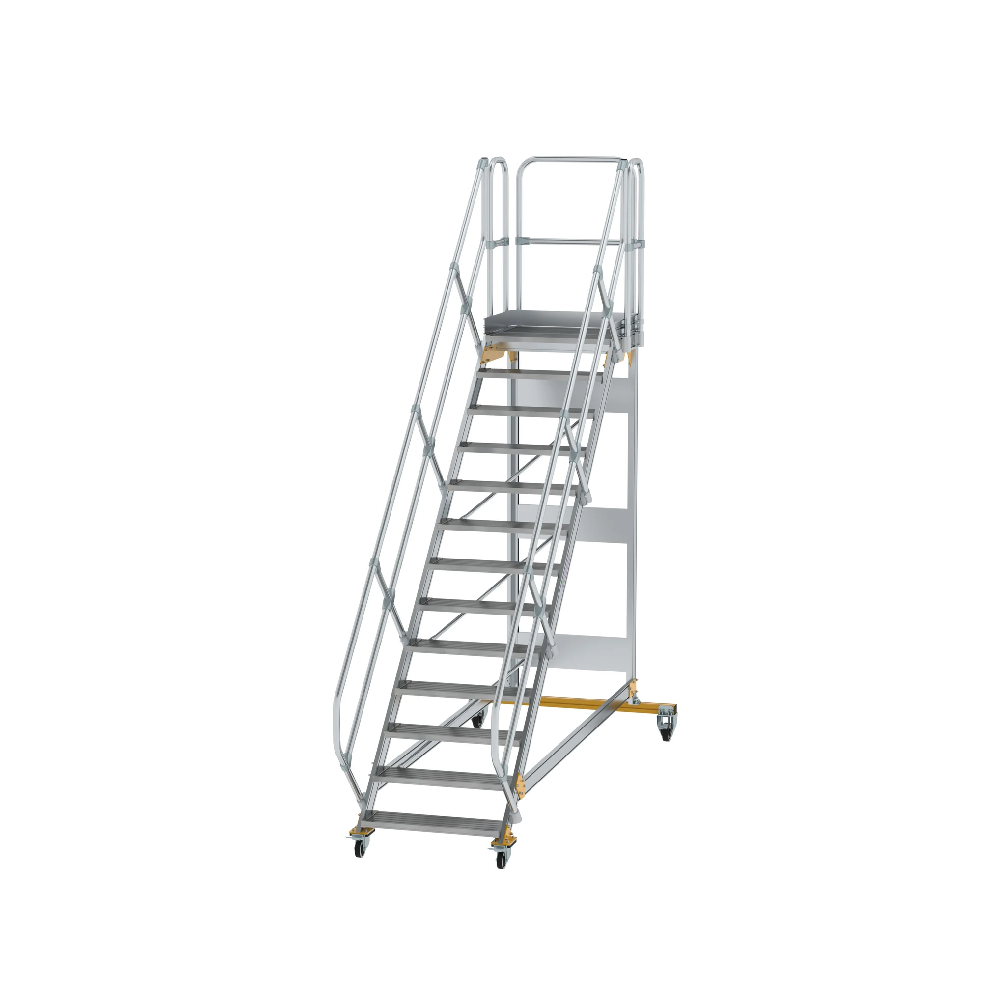 MUNK | Plattformtreppe 45° fahrbar Stufenbreite 800 mm 13 Stufen Aluminium geriffelt