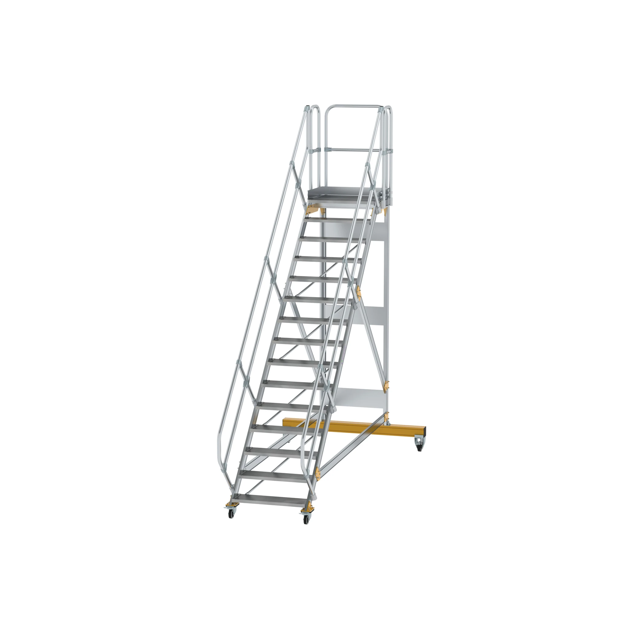 MUNK | Plattformtreppe 45° fahrbar Stufenbreite 800 mm 15 Stufen Aluminium geriffelt