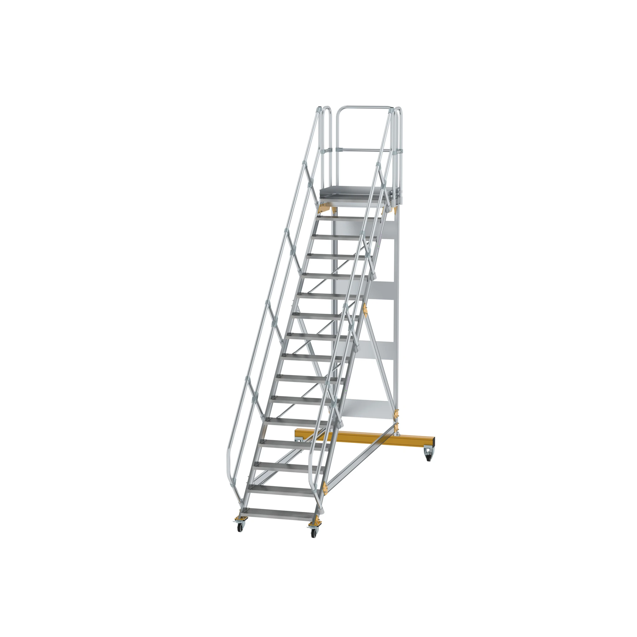 MUNK | Plattformtreppe 45° fahrbar Stufenbreite 800 mm 16 Stufen Aluminium geriffelt