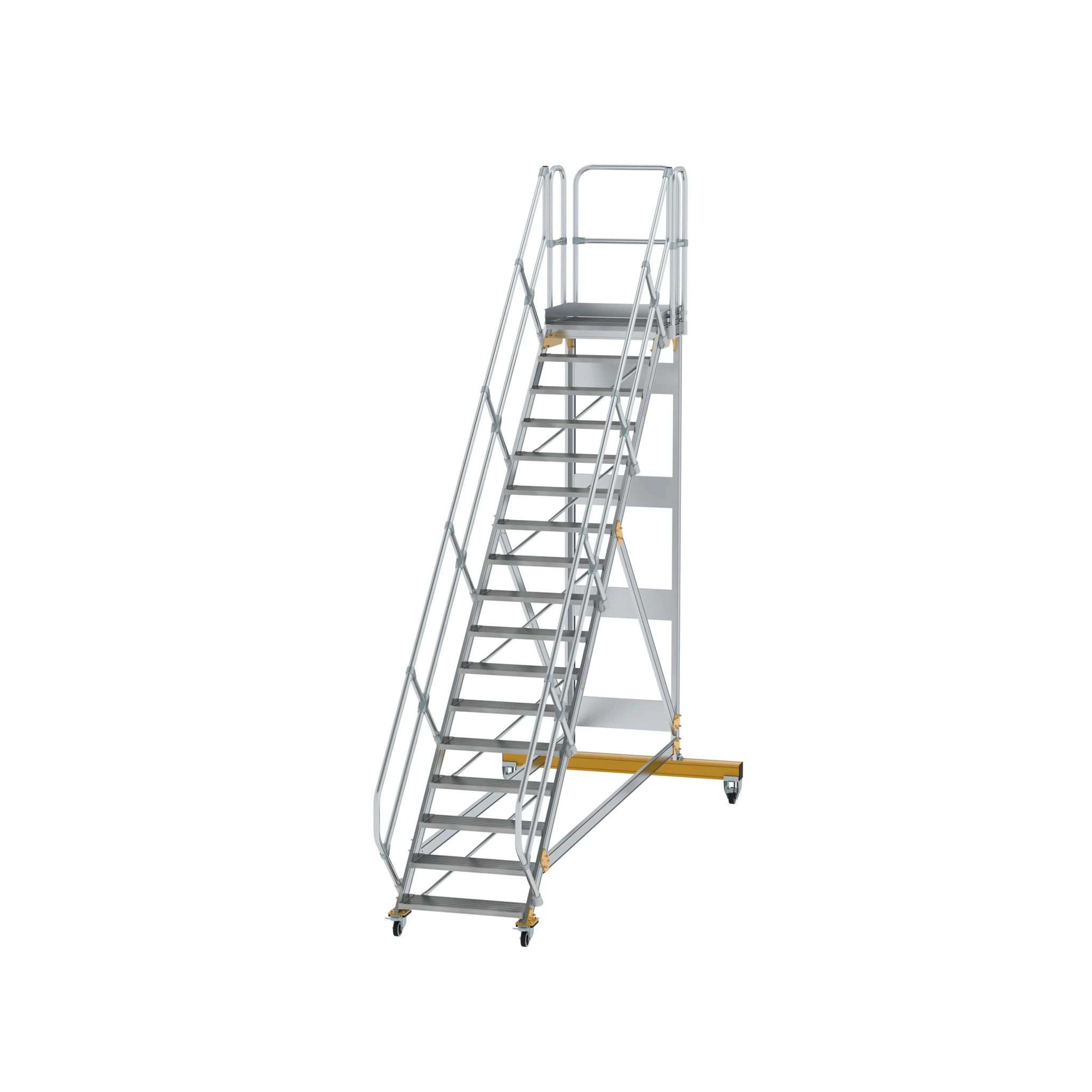 MUNK | Plattformtreppe 45° fahrbar Stufenbreite 800 mm 17 Stufen Aluminium geriffelt