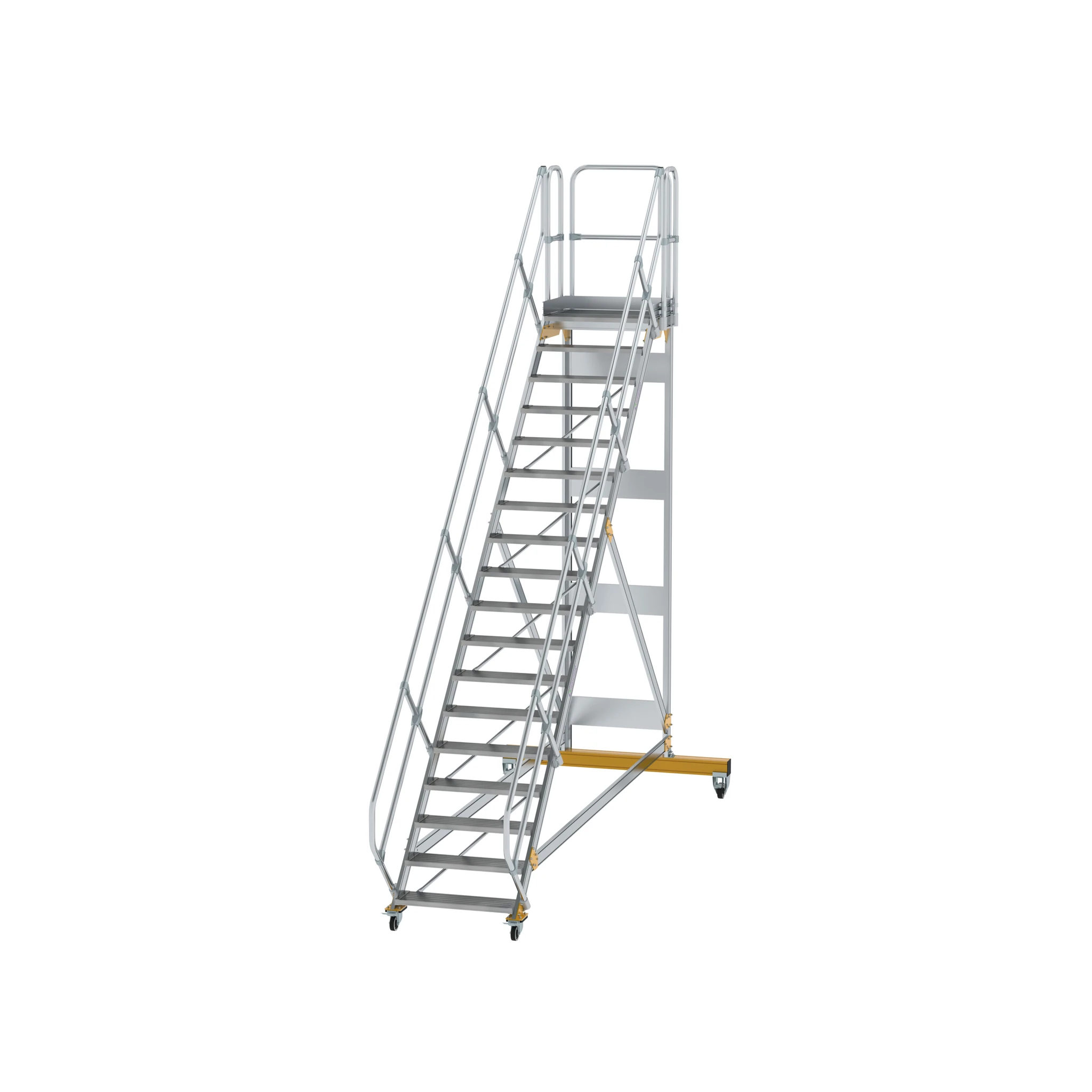 MUNK | Plattformtreppe 45° fahrbar Stufenbreite 800 mm 18 Stufen Aluminium geriffelt