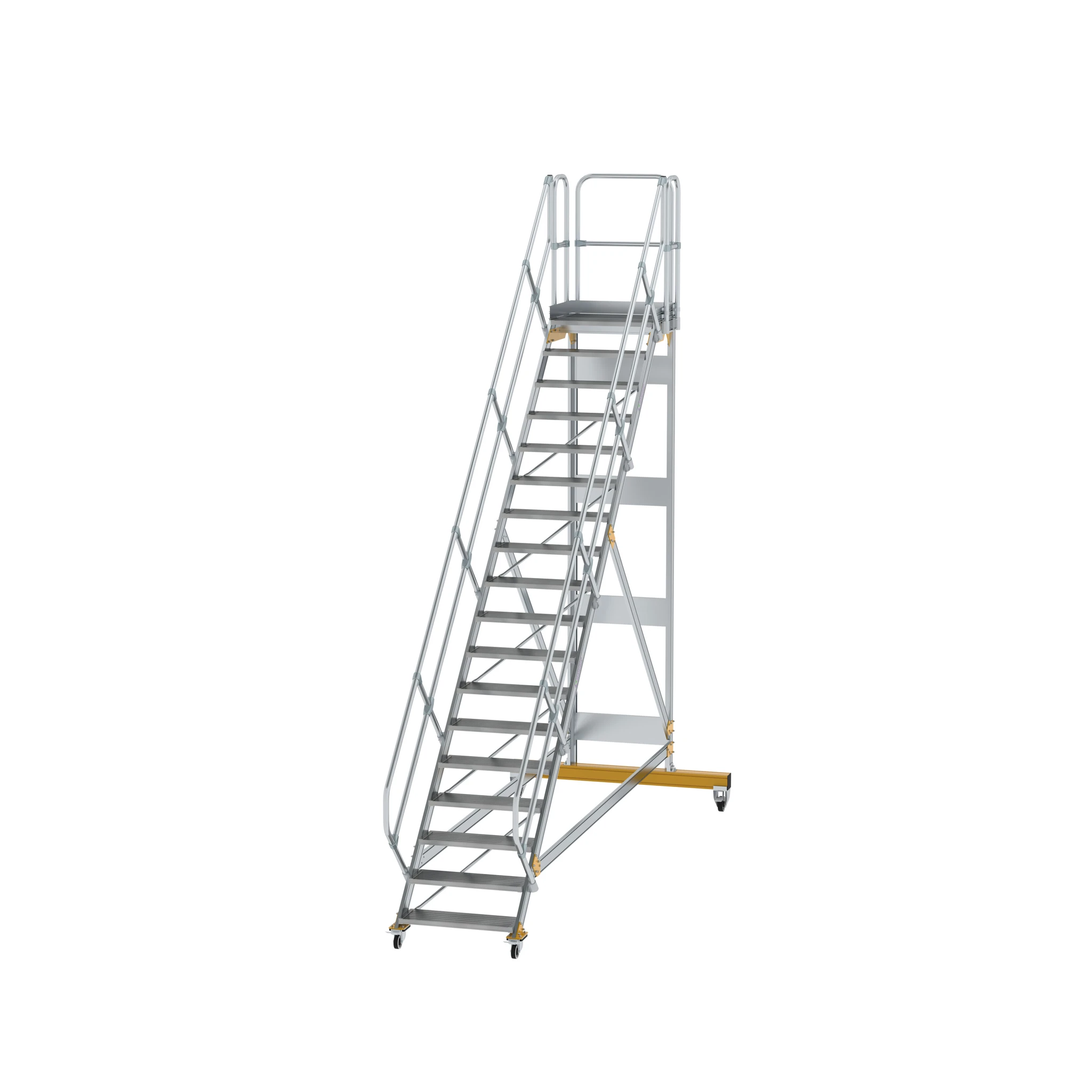 MUNK | Plattformtreppe 45° fahrbar Stufenbreite 800 mm 19 Stufen Aluminium geriffelt