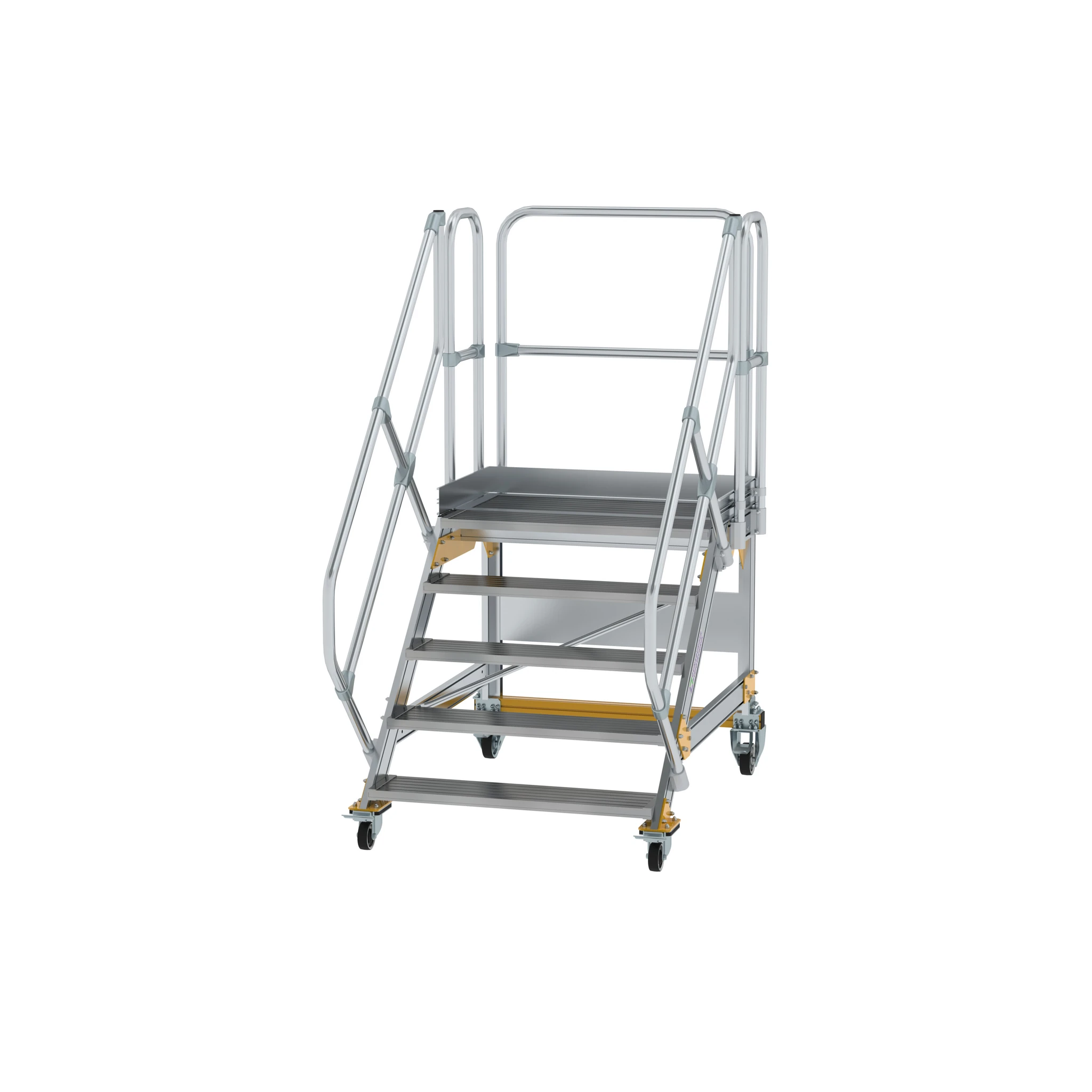 MUNK | Plattformtreppe 45° fahrbar Stufenbreite 1000mm 5 Stufen Aluminium geriffelt