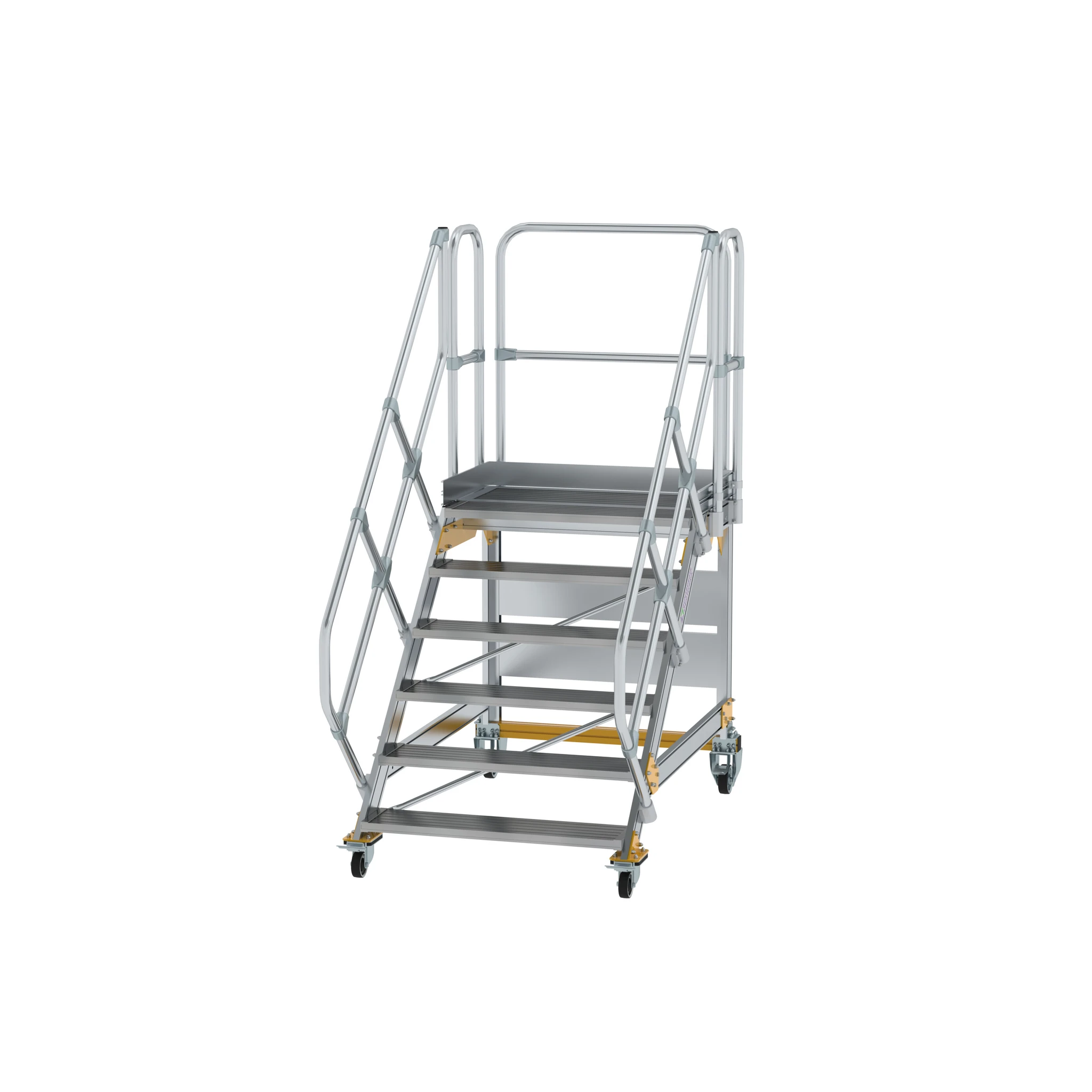 MUNK | Plattformtreppe 45° fahrbar Stufenbreite 1000mm 6 Stufen Aluminium geriffelt