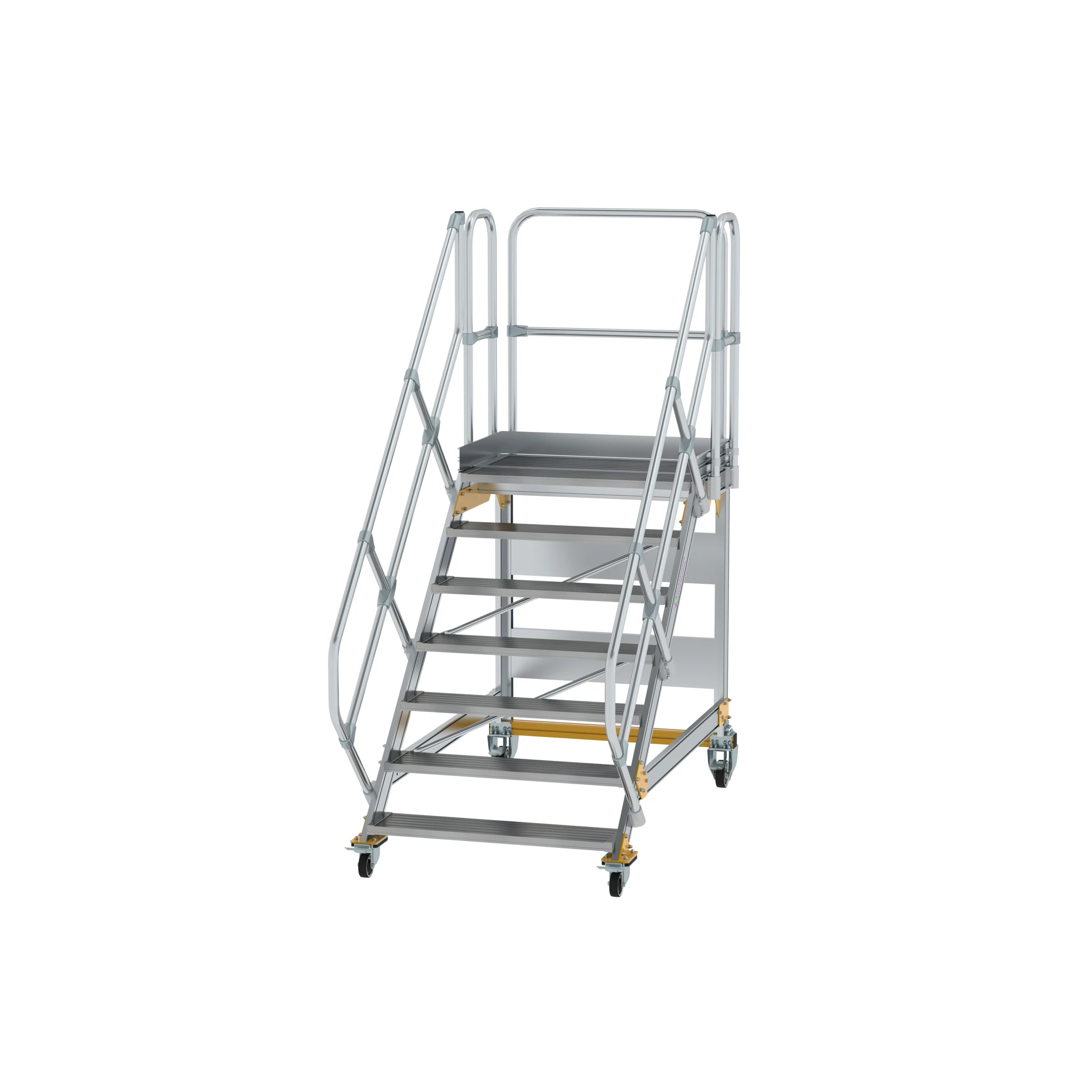MUNK | Plattformtreppe 45° fahrbar Stufenbreite 1000mm 7 Stufen Aluminium geriffelt