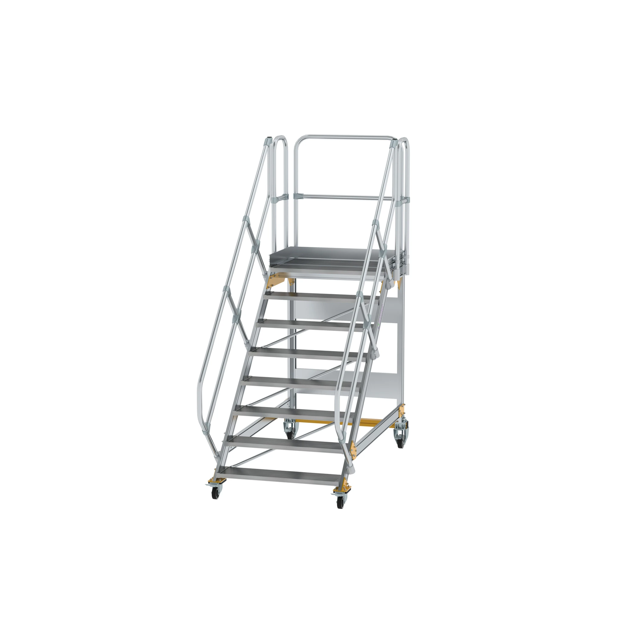 MUNK | Plattformtreppe 45° fahrbar Stufenbreite 1000mm 8 Stufen Aluminium geriffelt