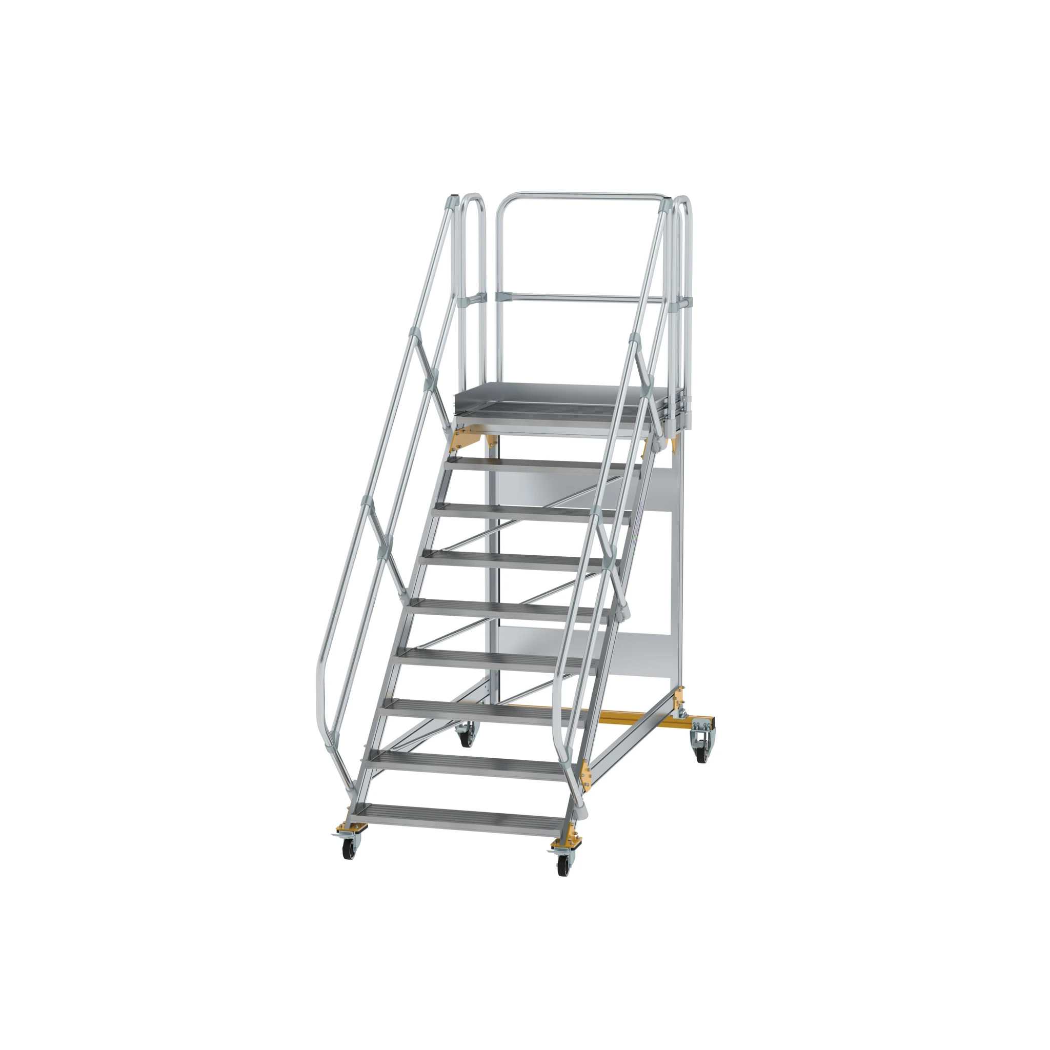 MUNK | Plattformtreppe 45° fahrbar Stufenbreite 1000mm 9 Stufen Aluminium geriffelt