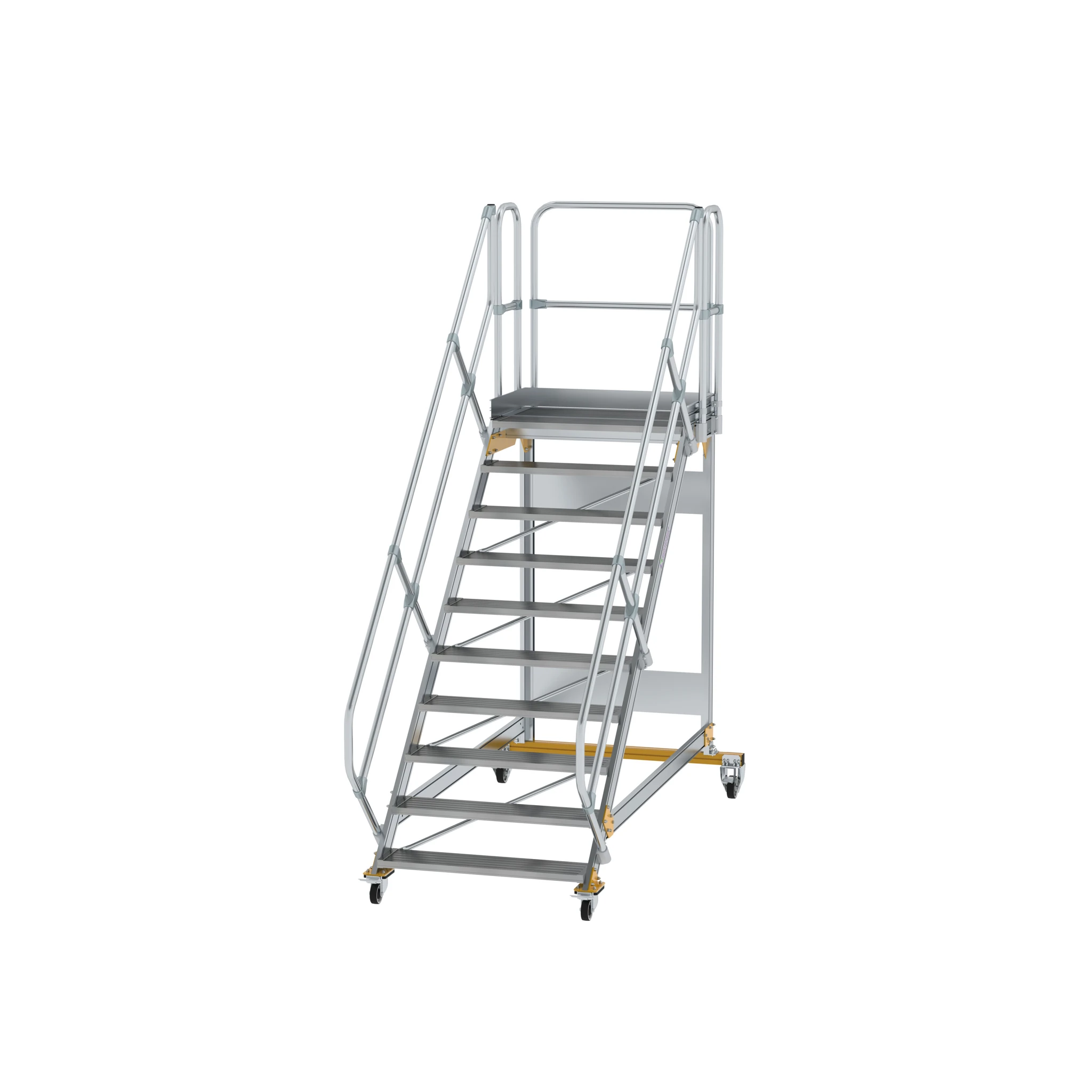 MUNK | Plattformtreppe 45° fahrbar Stufenbreite 1000mm 10 Stufen Aluminium geriffelt