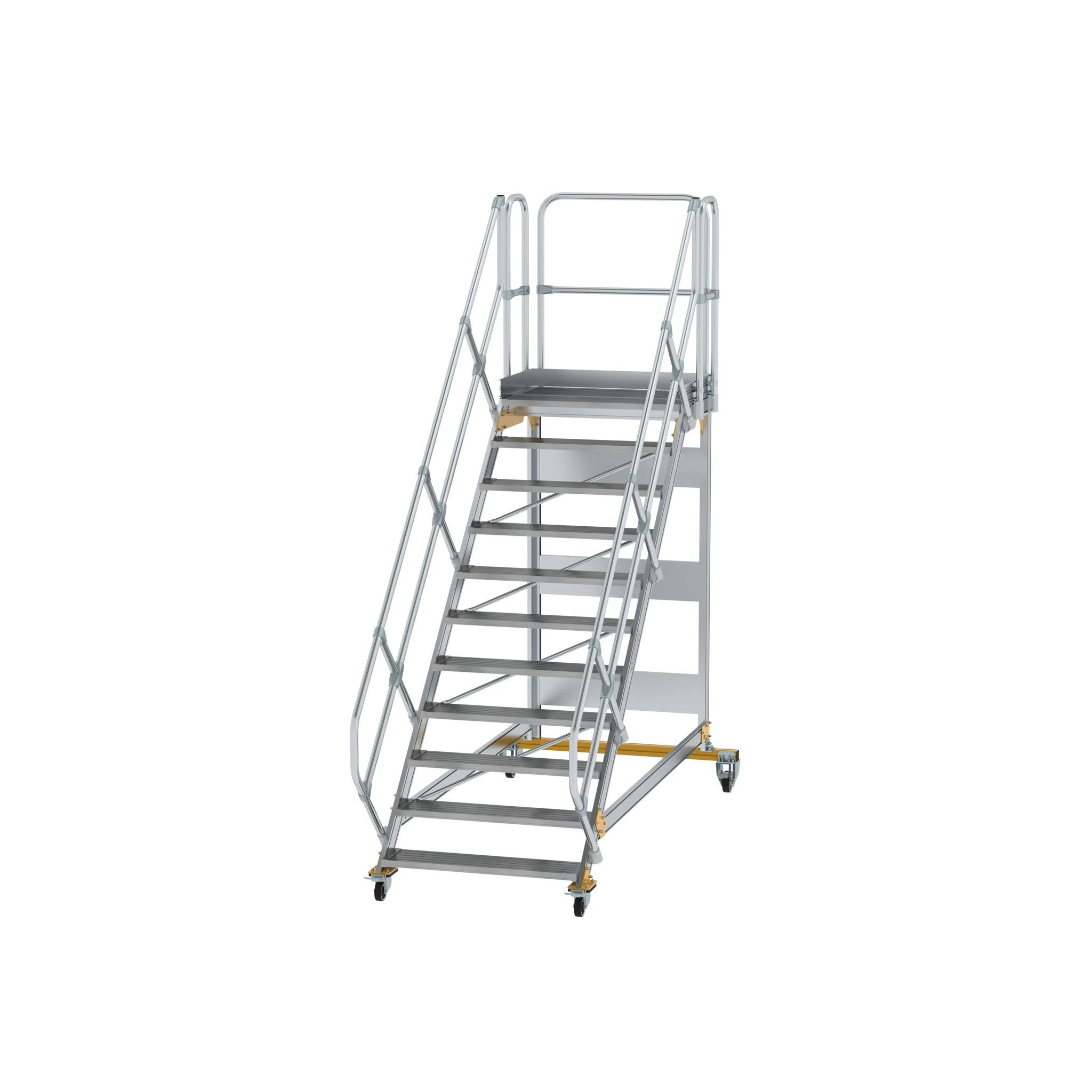 MUNK | Plattformtreppe 45° fahrbar Stufenbreite 1000mm 11 Stufen Aluminium geriffelt
