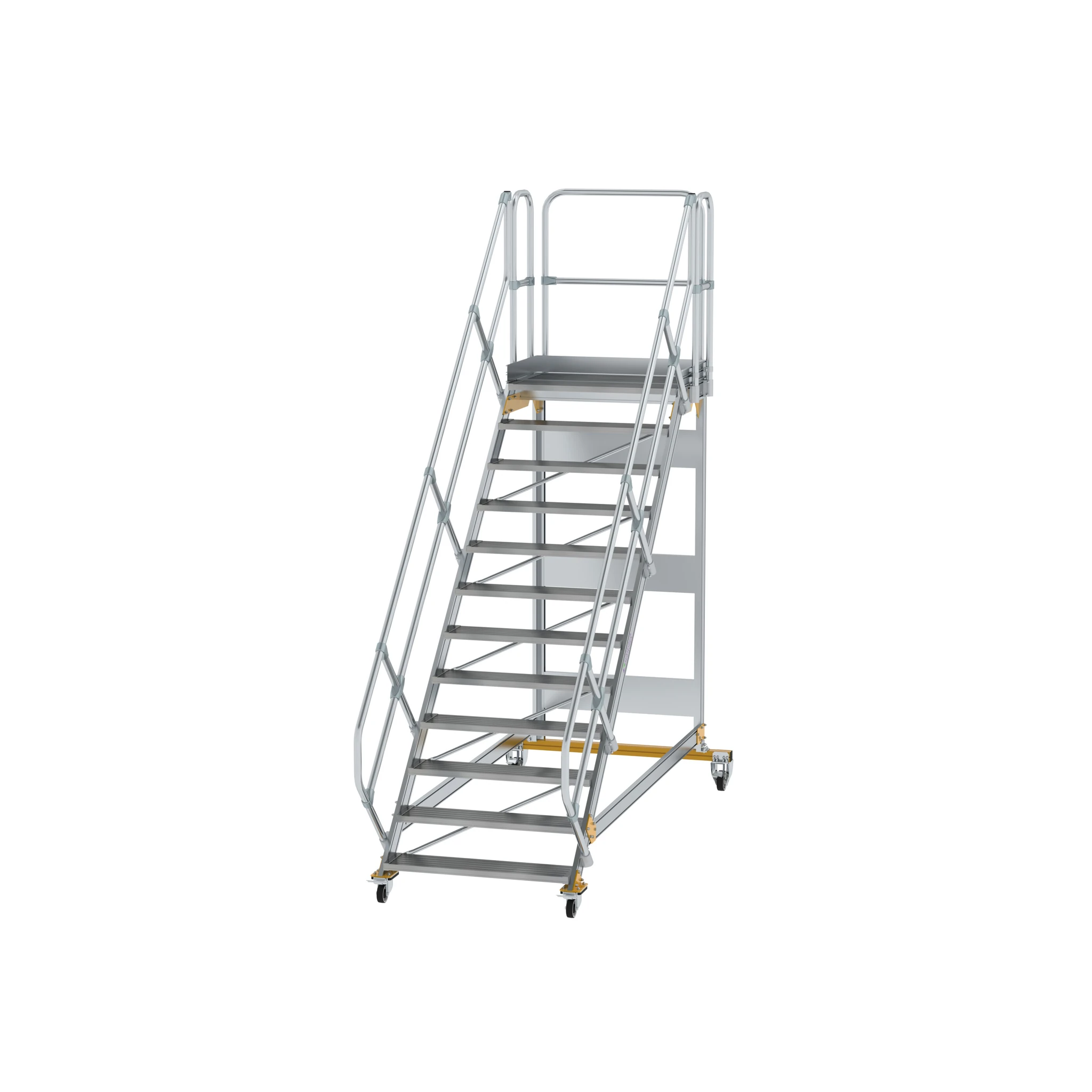 MUNK | Plattformtreppe 45° fahrbar Stufenbreite 1000mm 12 Stufen Aluminium geriffelt