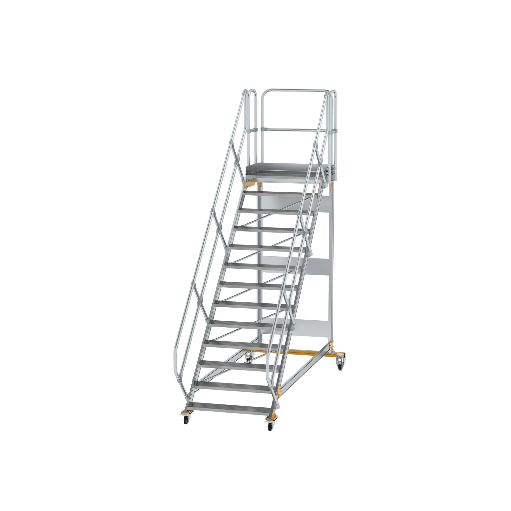MUNK | Plattformtreppe 45° fahrbar Stufenbreite 1000mm 13 Stufen Aluminium geriffelt