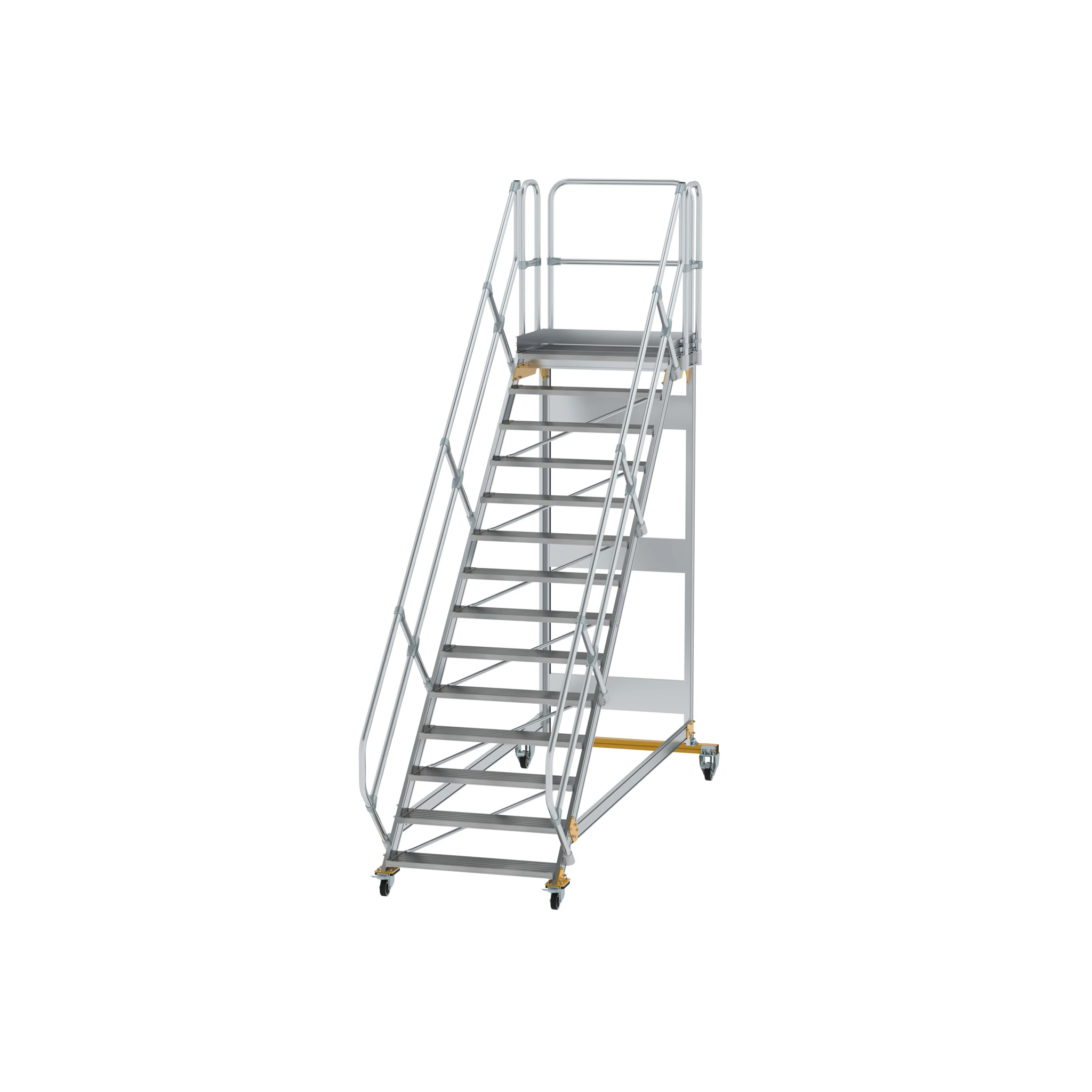 MUNK | Plattformtreppe 45° fahrbar Stufenbreite 1000mm 14 Stufen Aluminium geriffelt
