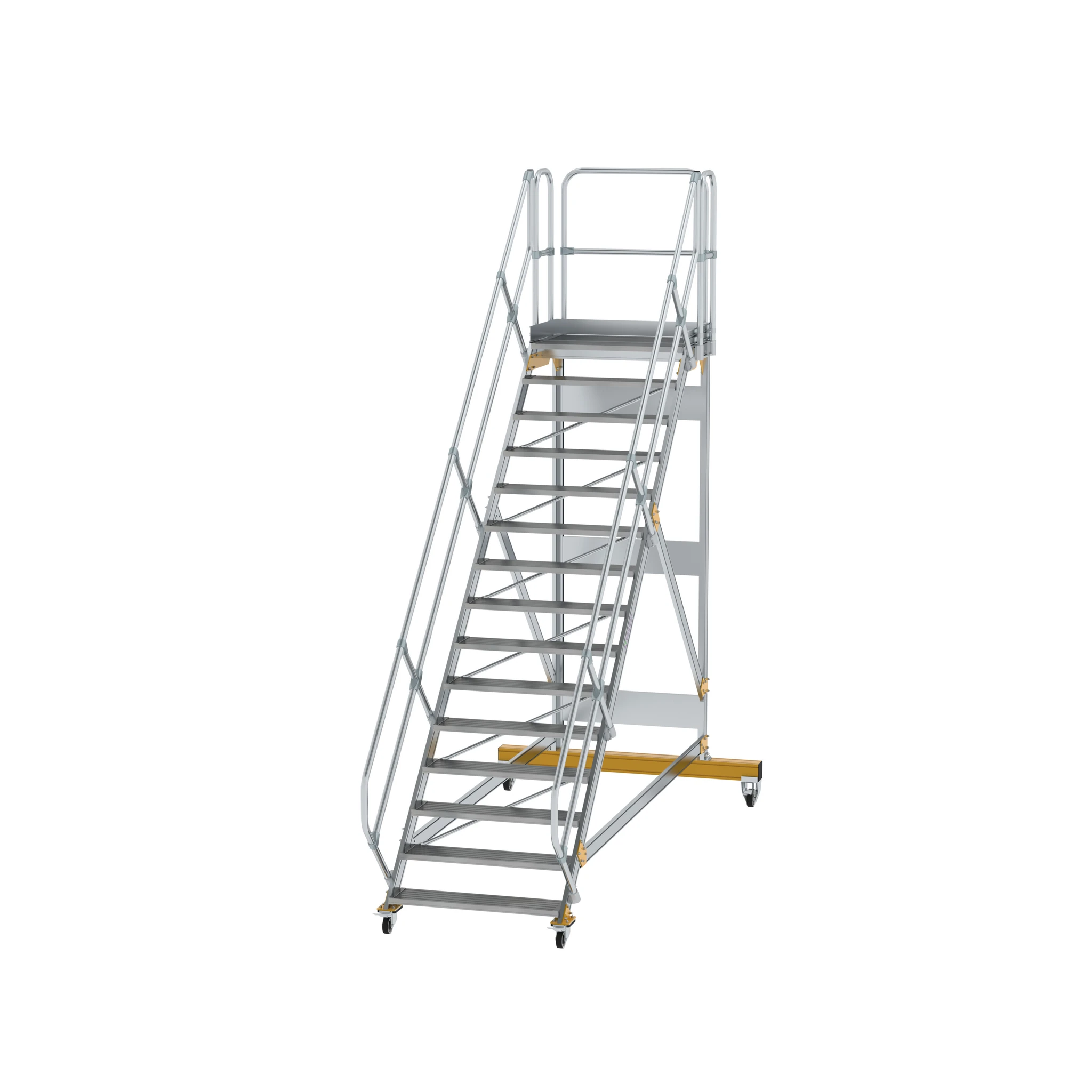 MUNK | Plattformtreppe 45° fahrbar Stufenbreite 1000mm 15 Stufen Aluminium geriffelt