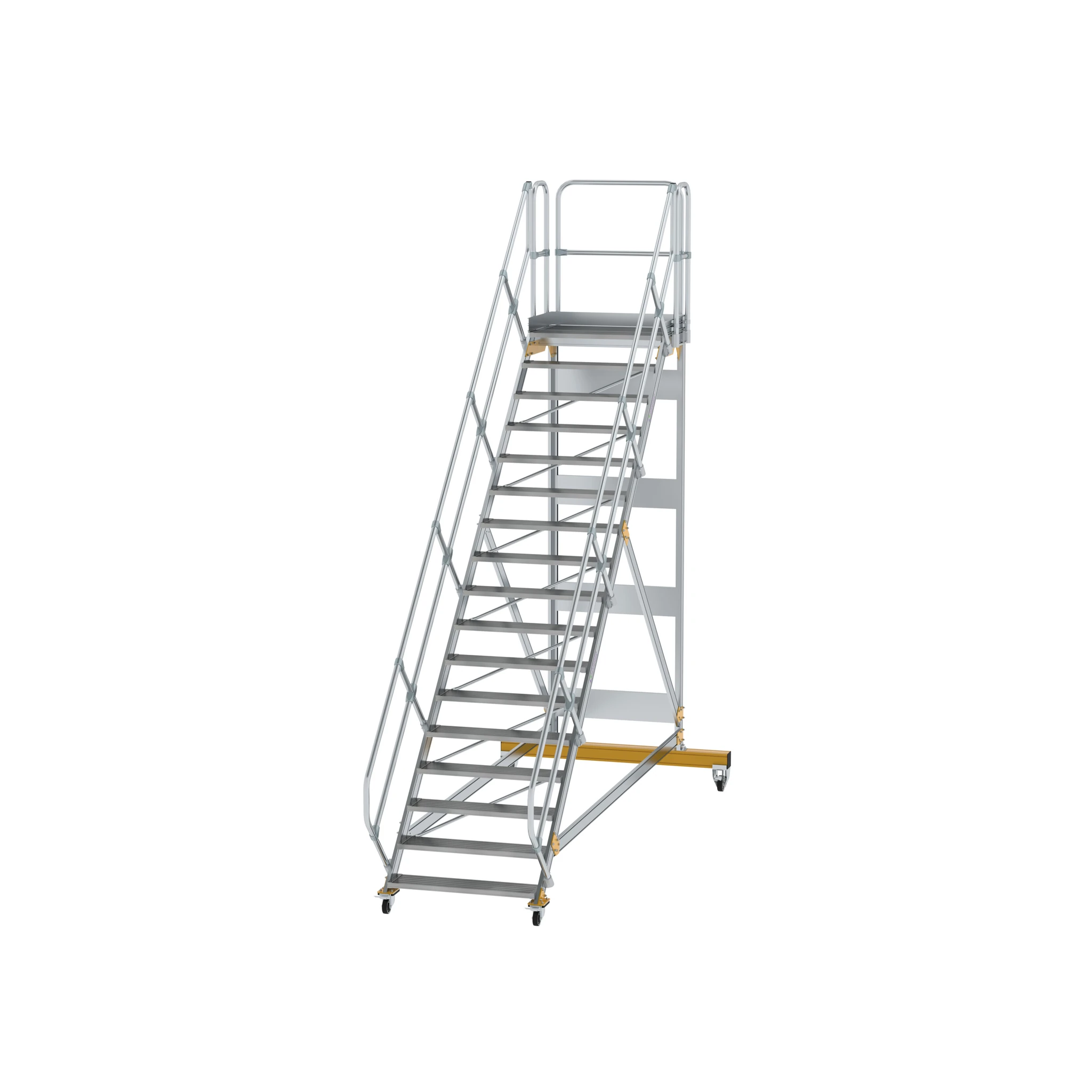 MUNK | Plattformtreppe 45° fahrbar Stufenbreite 1000mm 17 Stufen Aluminium geriffelt