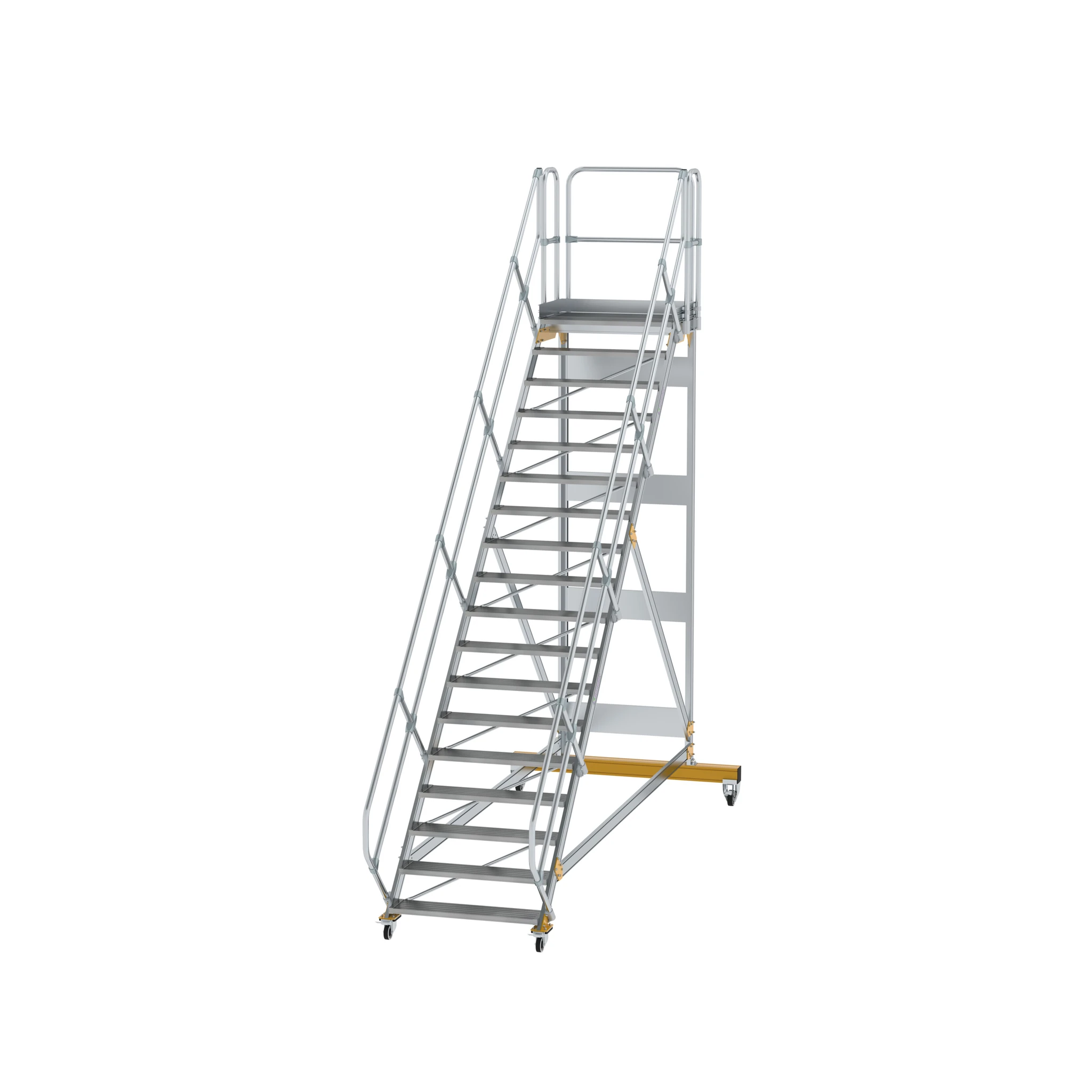 MUNK | Plattformtreppe 45° fahrbar Stufenbreite 1000mm 18 Stufen Aluminium geriffelt