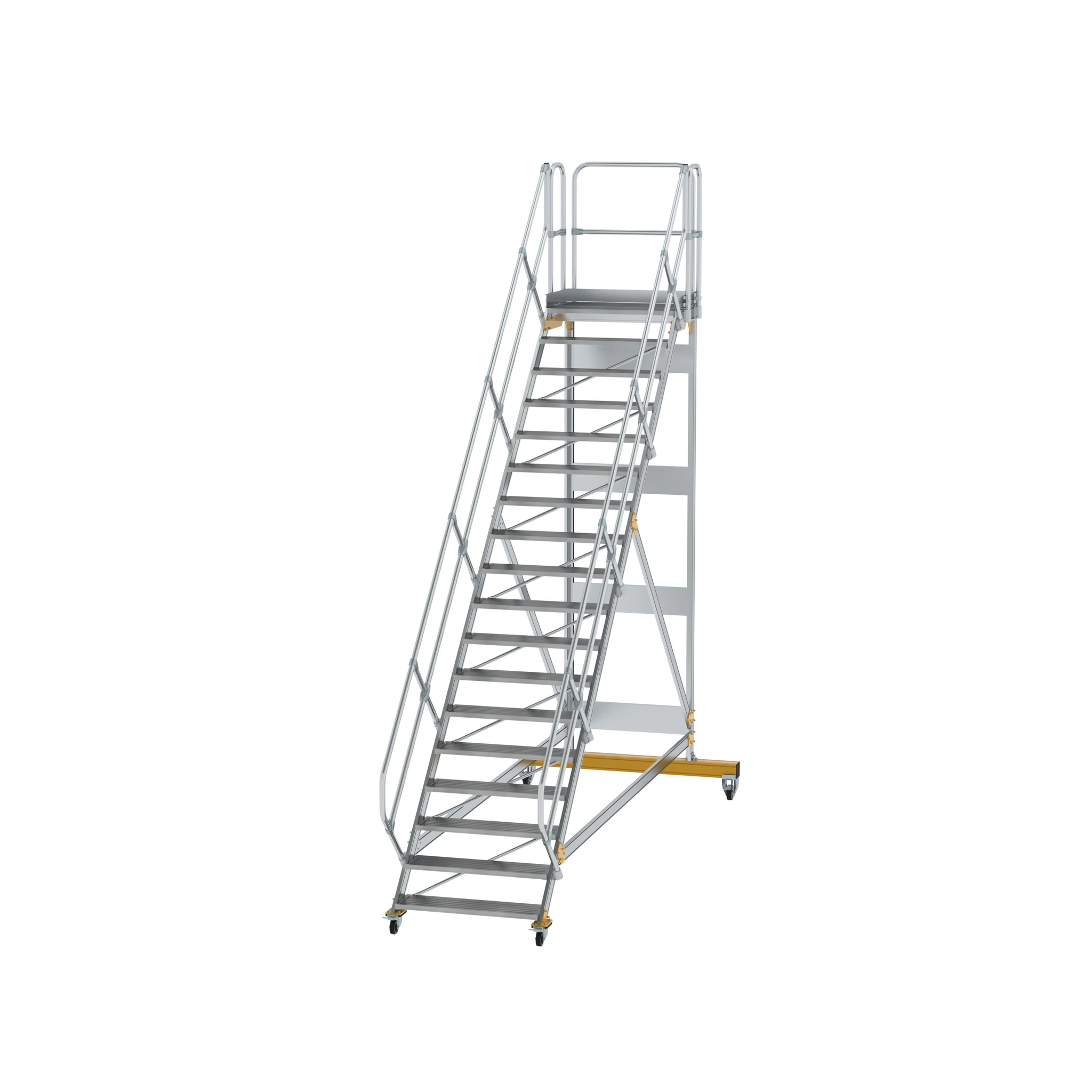 MUNK | Plattformtreppe 45° fahrbar Stufenbreite 1000mm 19 Stufen Aluminium geriffelt