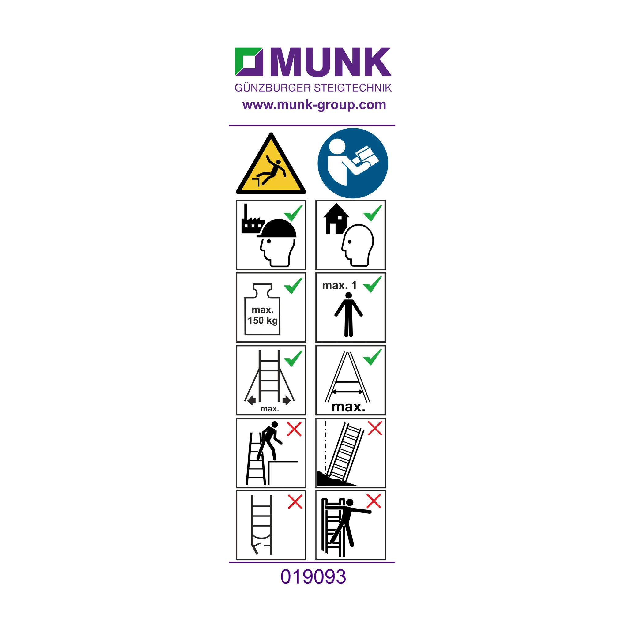 MUNK | Hinweis-Aufkleber für Plattformleitern < 2,50 m (FlexxStep) Aufkleber 19093