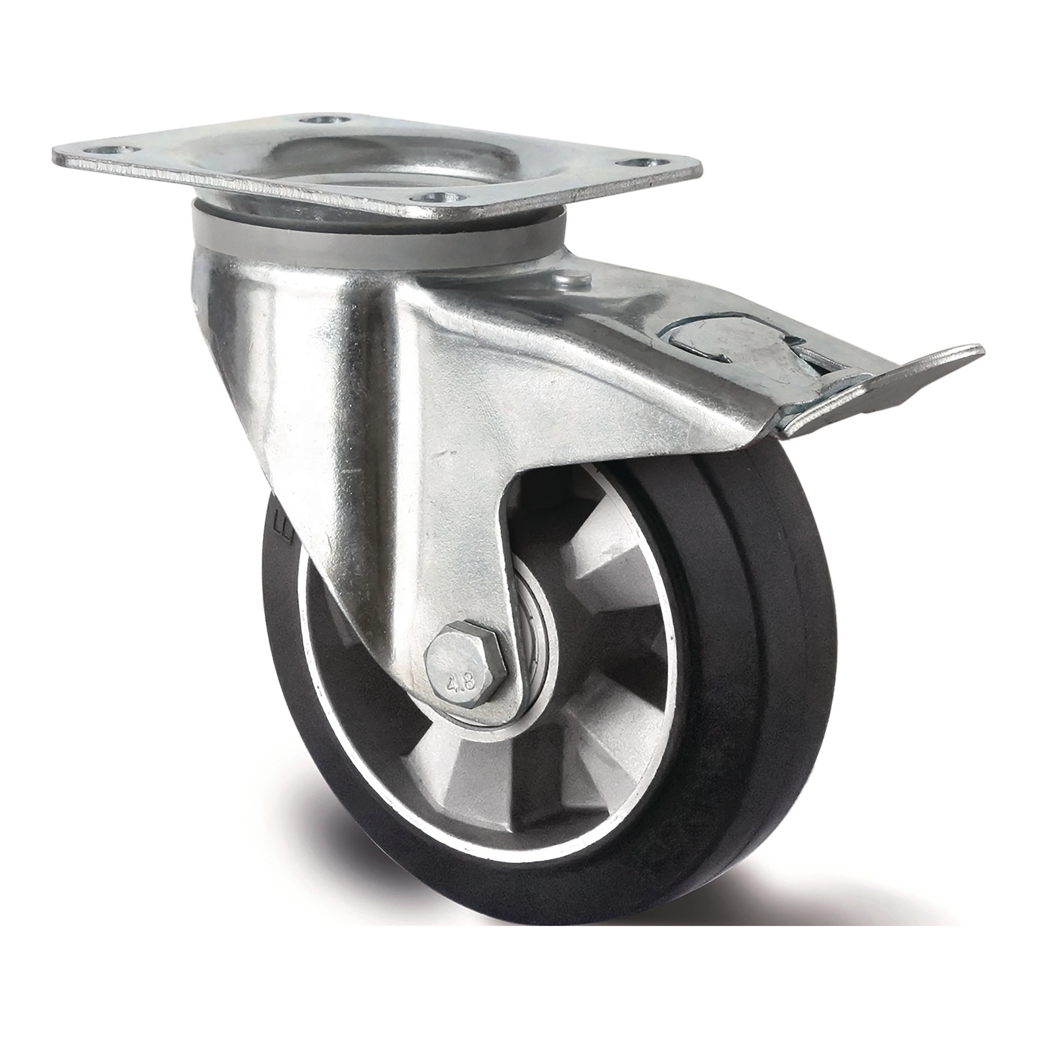 TECWERK | Schwerlastlenkrolle | Rad-Ø 160 mm Tragfähigkeit 400 kg | Totalfeststeller Elastikgummi