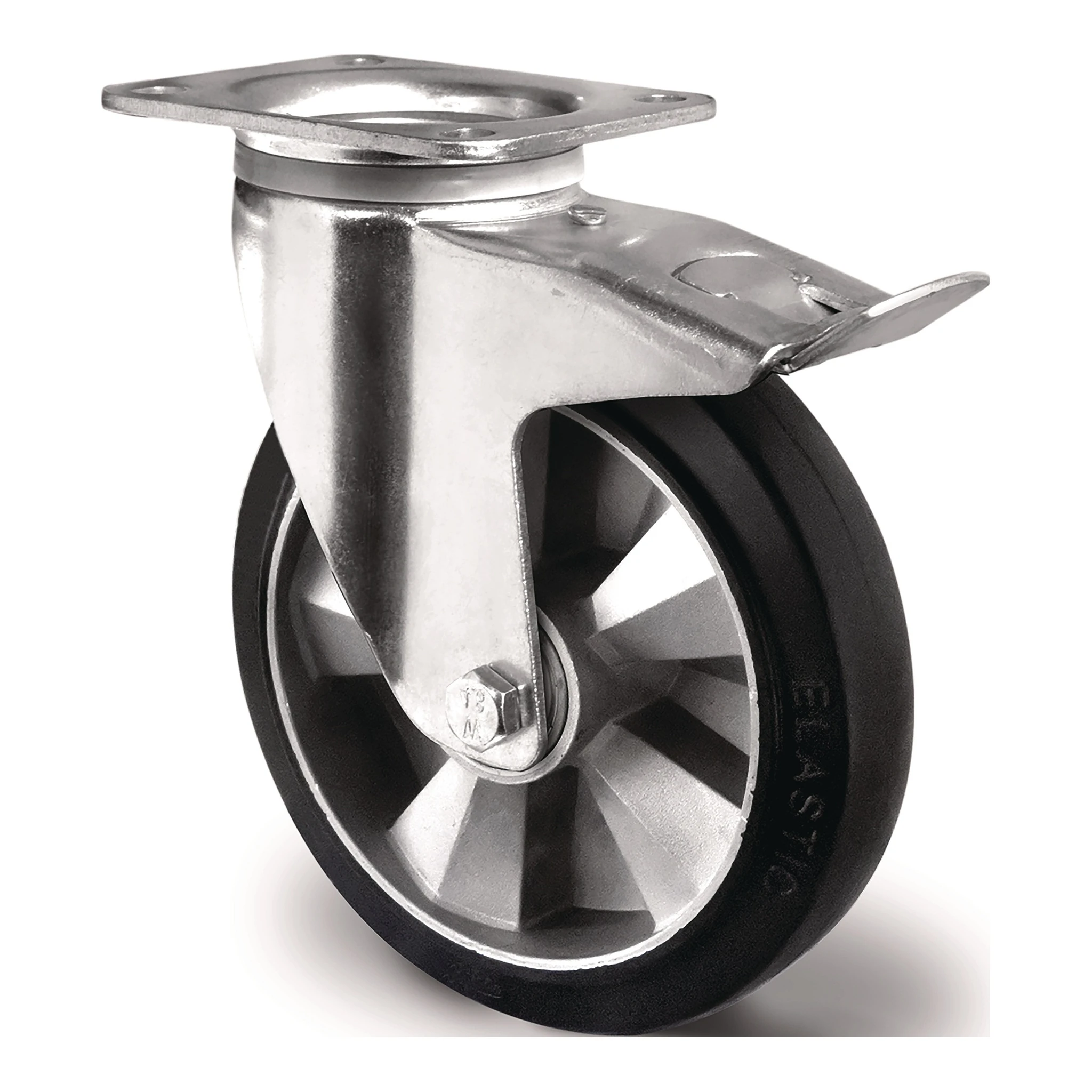 TECWERK | Schwerlastlenkrolle | Rad-Ø 125 mm Tragfähigkeit 300 kg | Totalfeststeller Elastikgummi