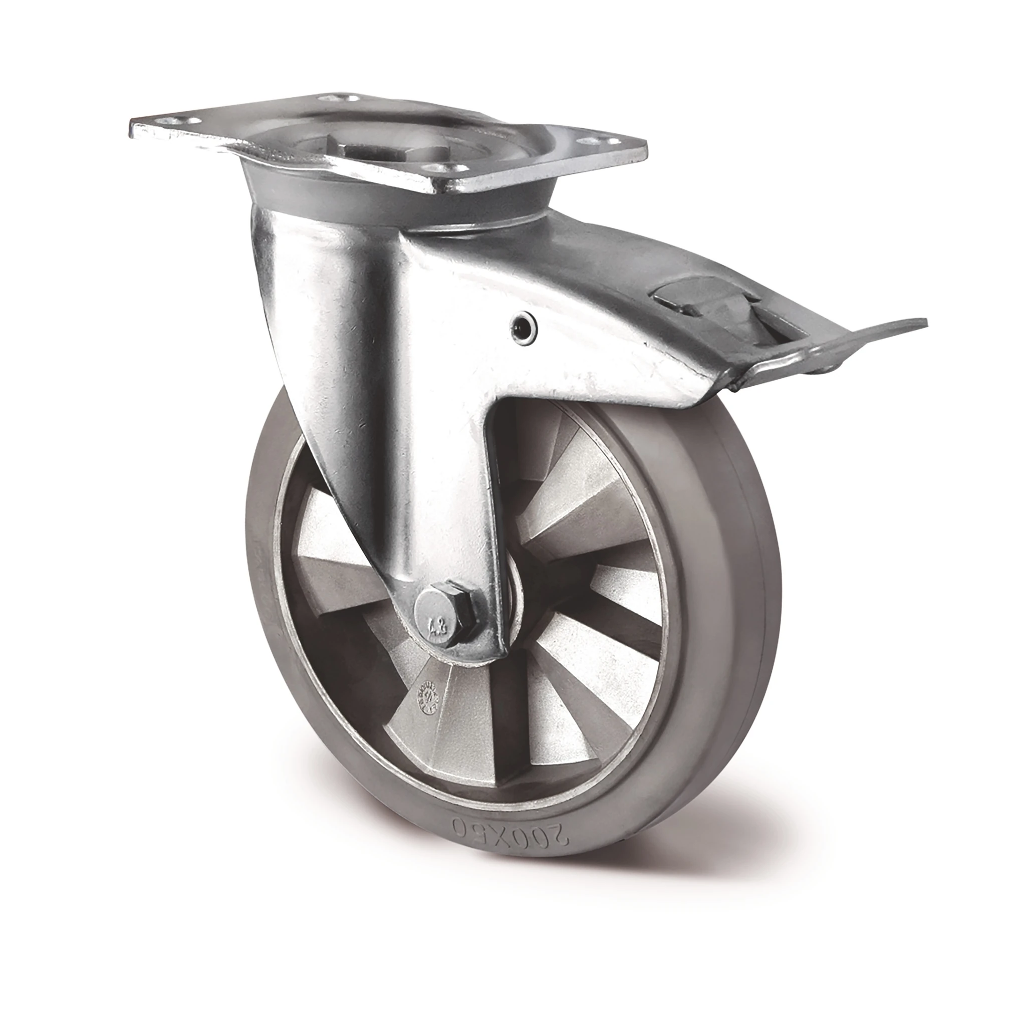 TECWERK | Schwerlastlenkrolle | Rad-Ø 200 mm Tragfähigkeit 500 kg | Totalfeststeller Elastikgummi