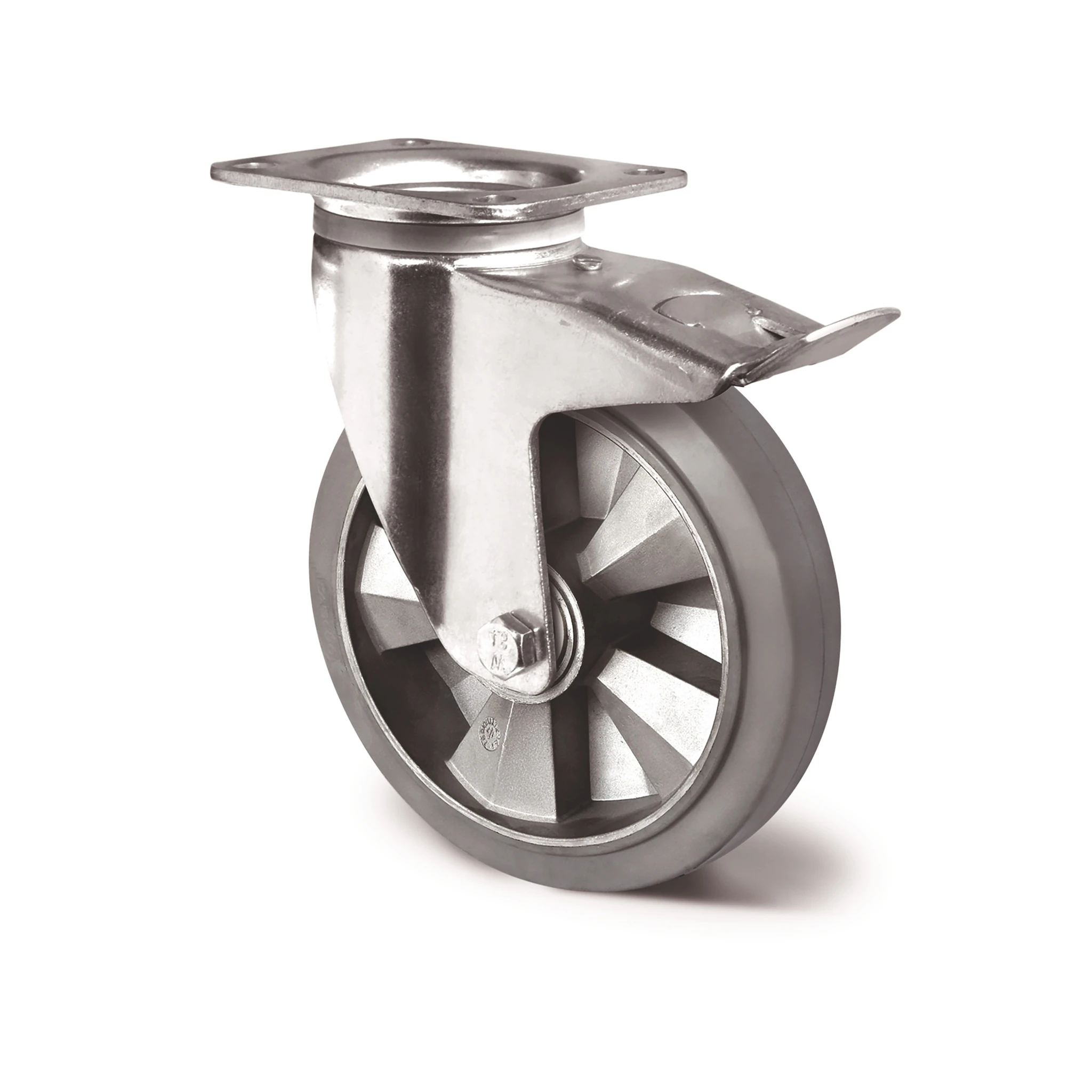 TECWERK | Schwerlastlenkrolle | Rad-Ø 250 mm Tragfähigkeit 500 kg | Totalfeststeller Elastikgummi