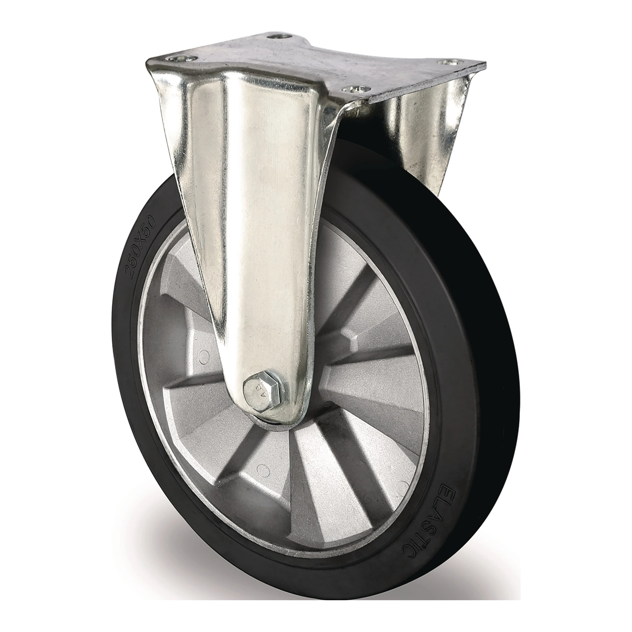 TECWERK | Schwerlastbockrolle | Rad-Ø 250 mm Tragfähigkeit 500 kg | Elastikgummi