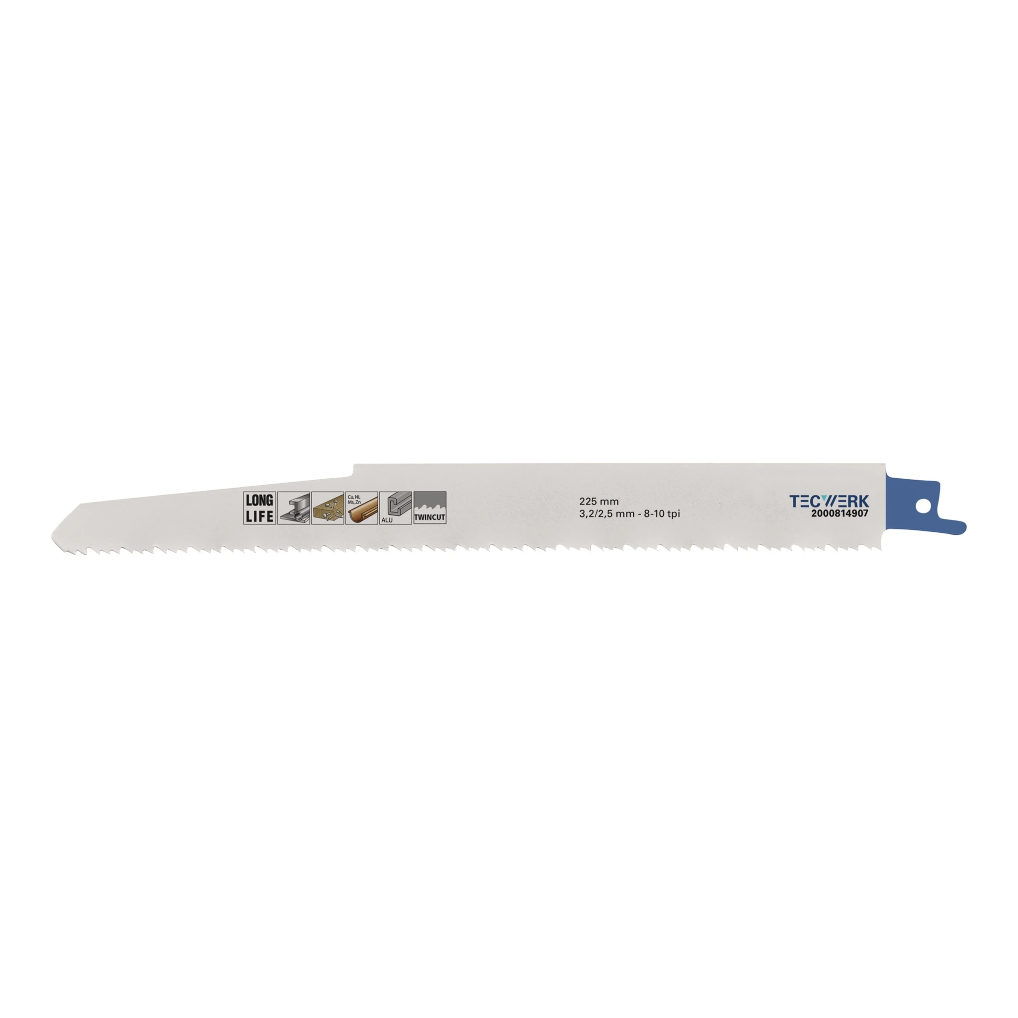TECWERK | Säbelsägeblatt | Länge 225 mm Breite 22 mm | Zahnteilung TPI 8/10 3,2/2,5 mm