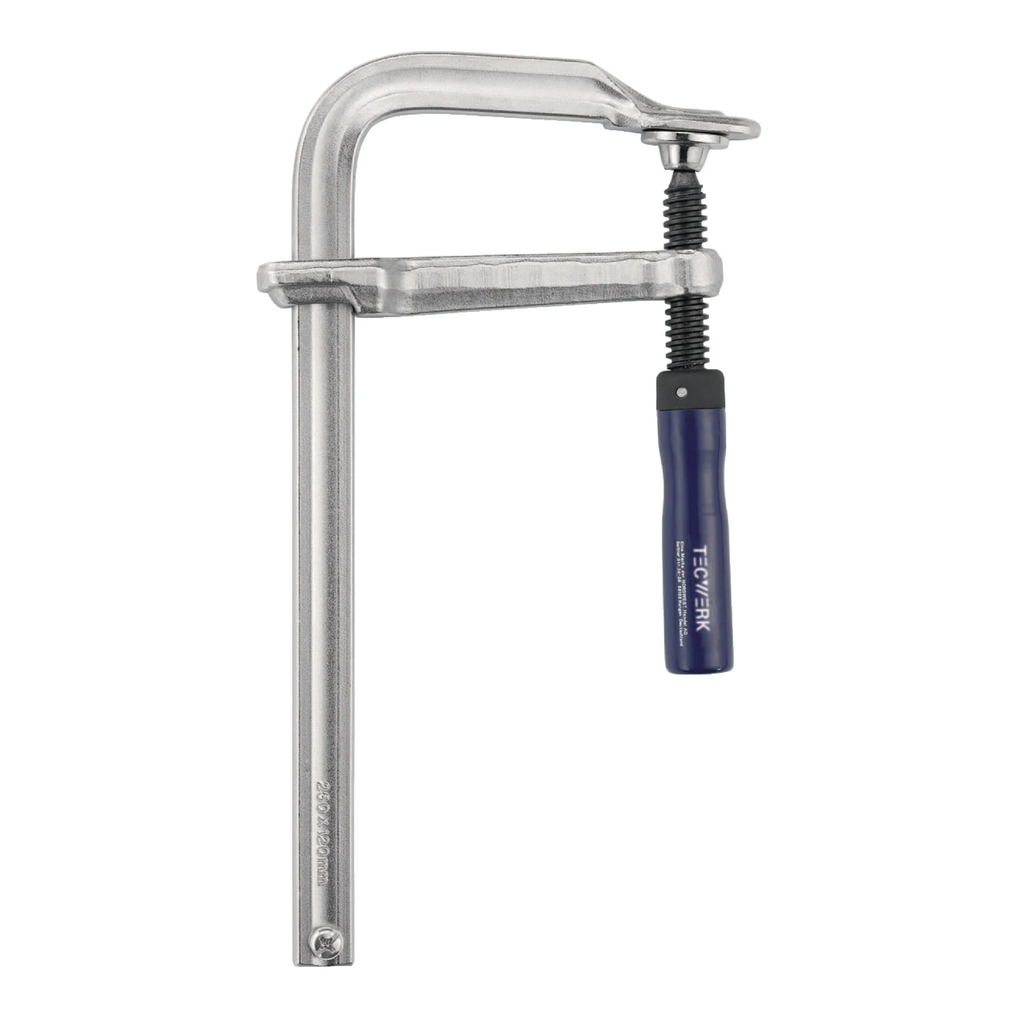 TECWERK | Ganzstahlschraubzwinge | Spannweite 250 mm Ausladung 120 mm | Holzgriff