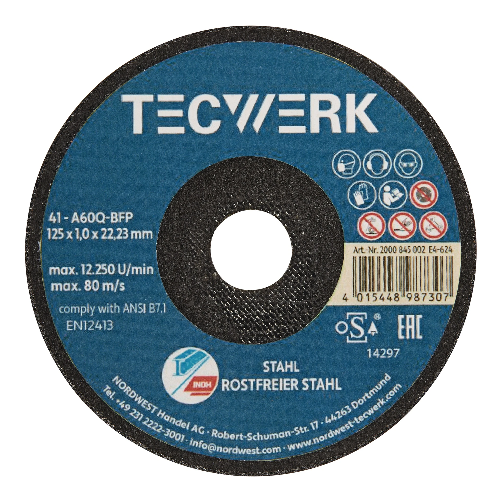 TECWERK | Premium-Trennscheibe 2in1 | D125x1mm gerade | INOX/Stahl