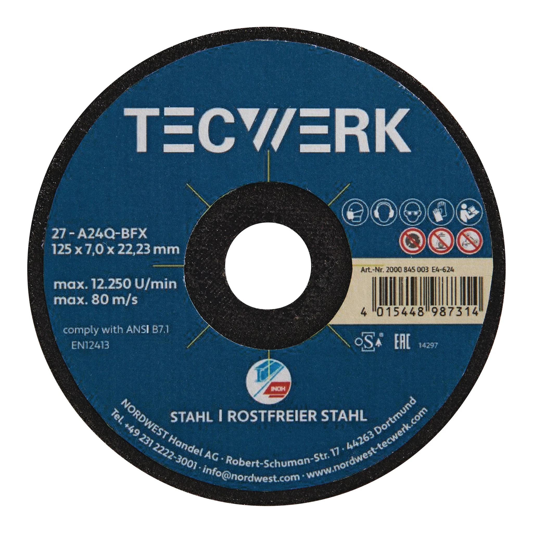 TECWERK | Premium-Schruppscheibe 2in1 | D125xS7mm | gekröpft INOX/Stahl