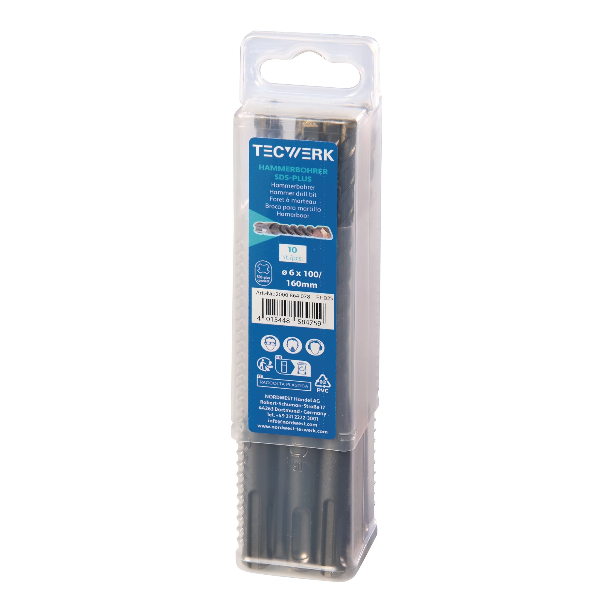TECWERK | Hammerbohrer Großpackung | Ø 10,0 mm Arbeits-L.100 mm L.160 mm | SDS-plus