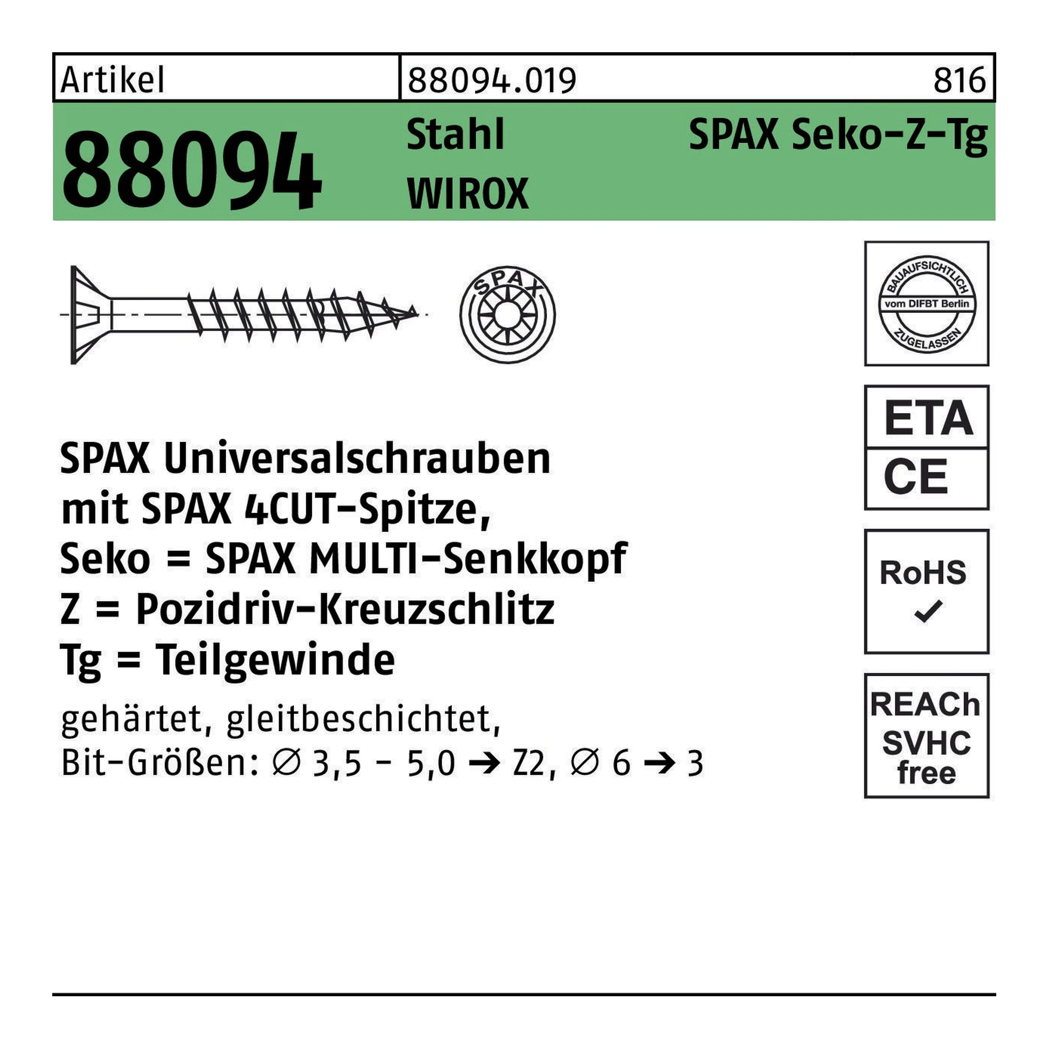 SPAX | Senkkopfschraube | 3,5 x 30 | WIROX