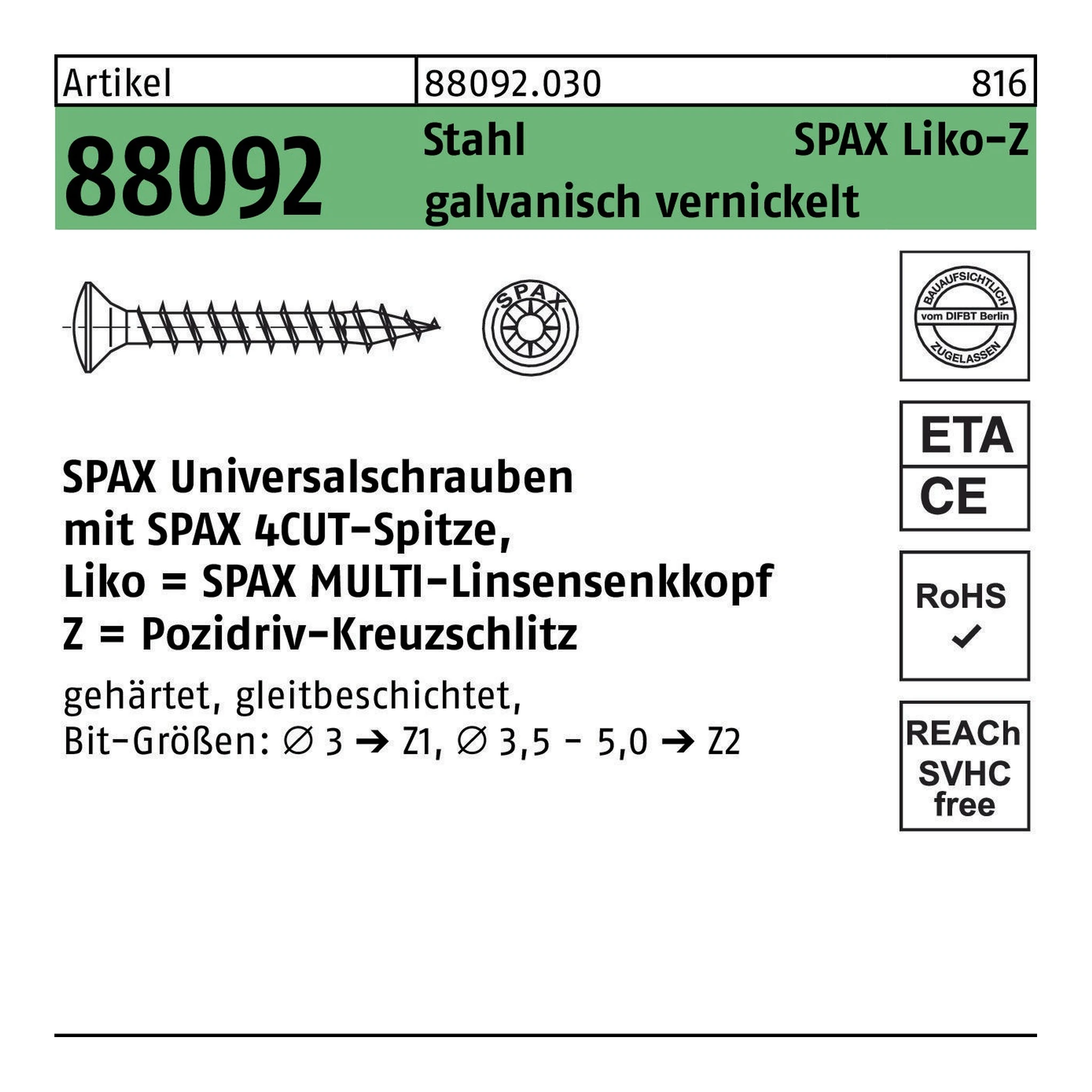 SPAX | Linsenmultikopfschraube | 4 x 30 | vernickelt