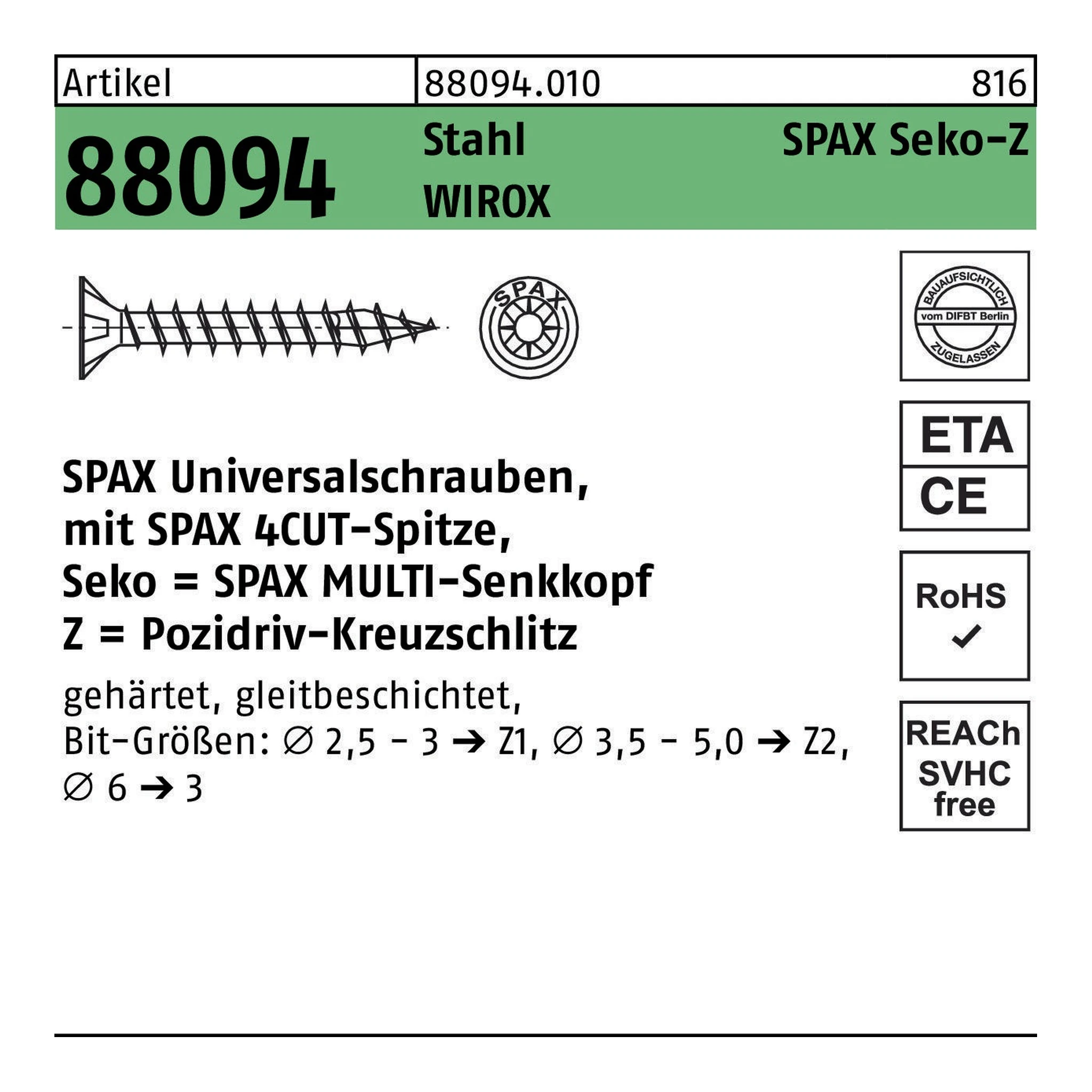 SPAX | Senkkopfschraube | 2,5 x 10 | WIROX