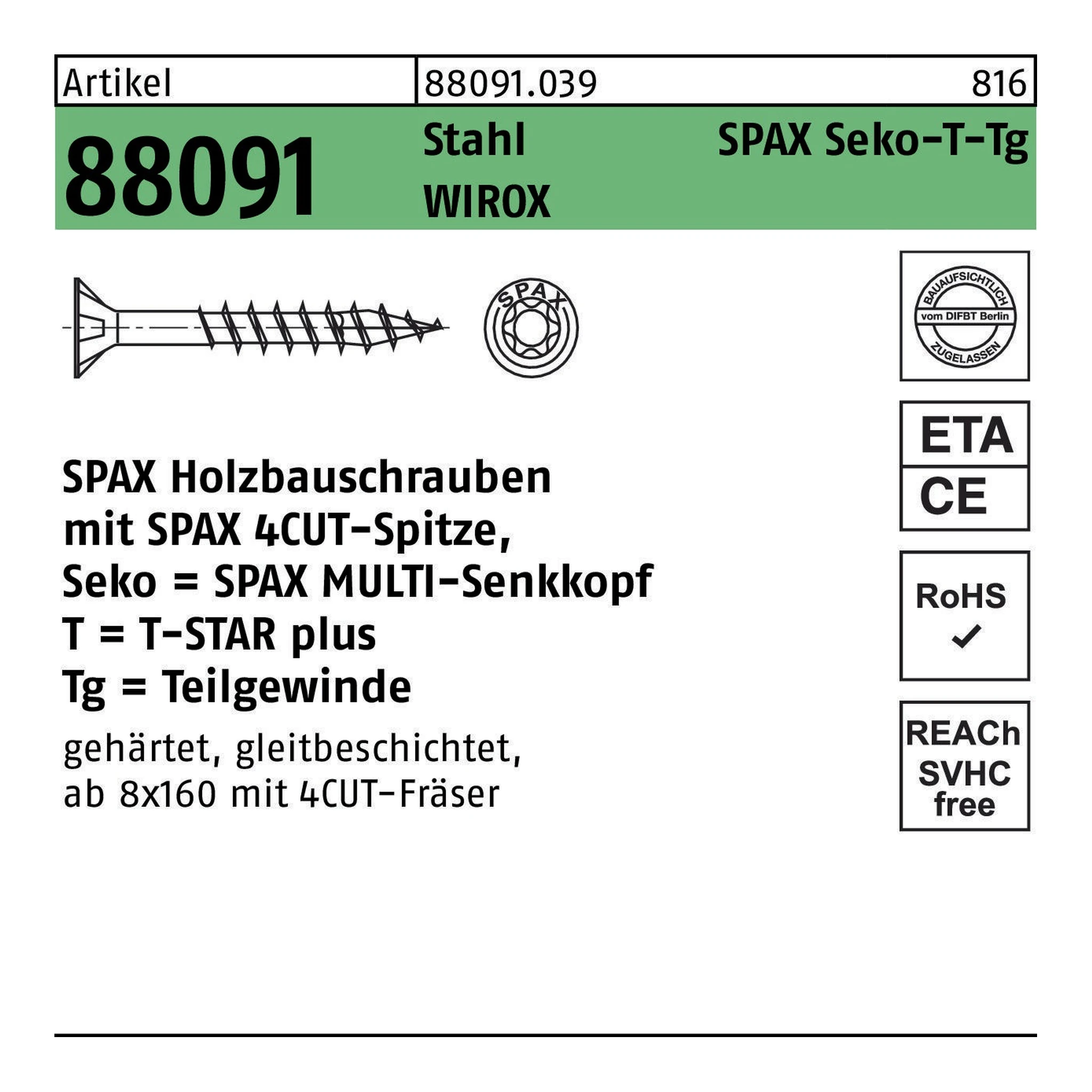 SPAX | Senkkopfschraube | 8 x 240 | WIROX