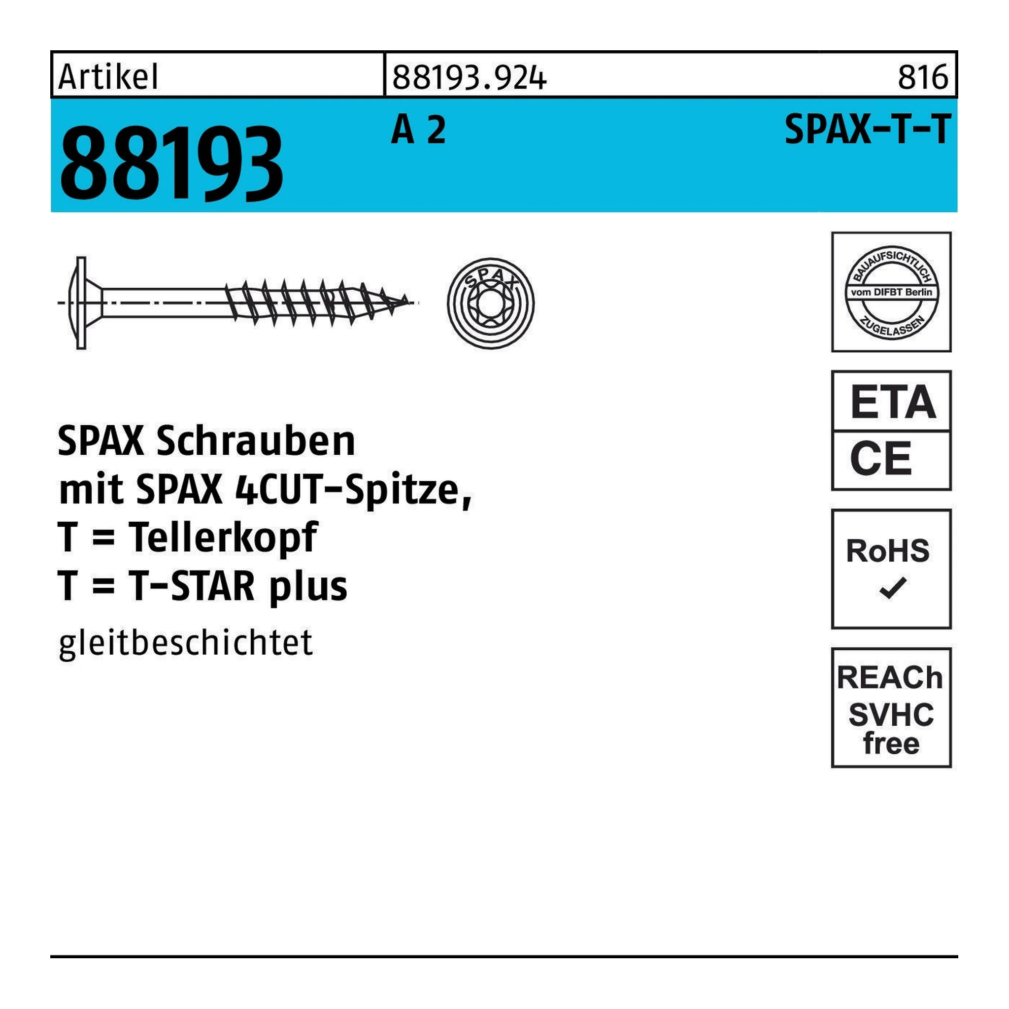SPAX | Tellerkopfschraube | 6 x 100 | Edelstahl