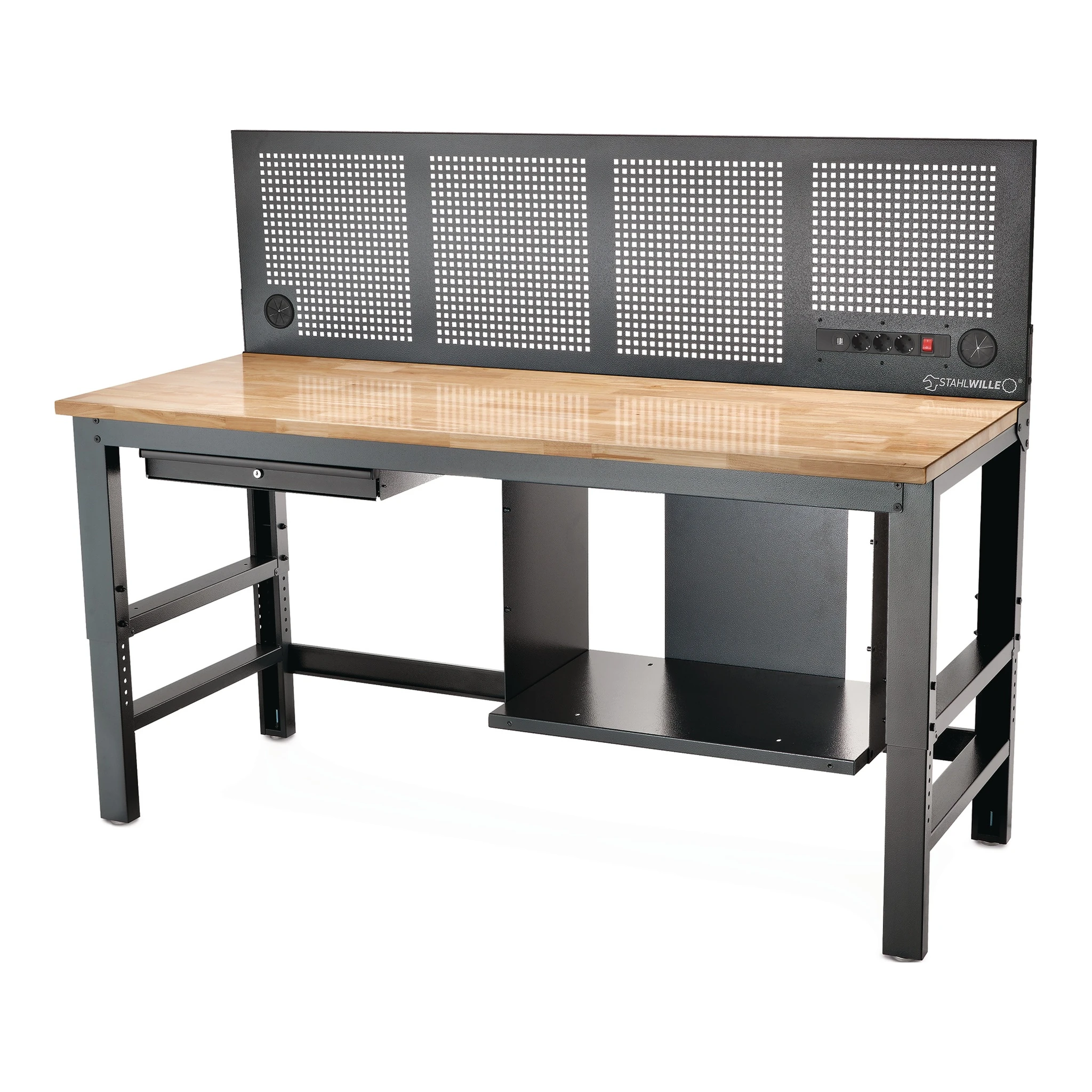 STAHLWILLE | Werkbank | B2000xT725xH1281-1586mm Gummibaum | anthrazitgrau / anthrazitgrau