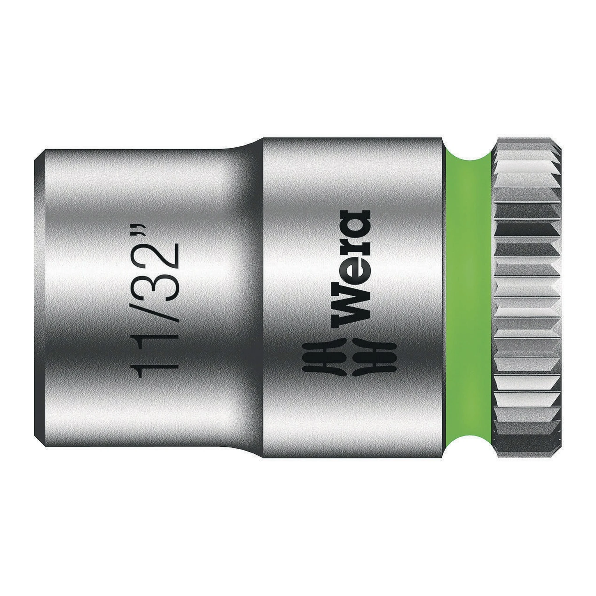 WERA | Steckschlüsseleinsatz | SW11/32Zoll L.23mm Vierkant1/4Zoll | CV mattverchromt Rändelung