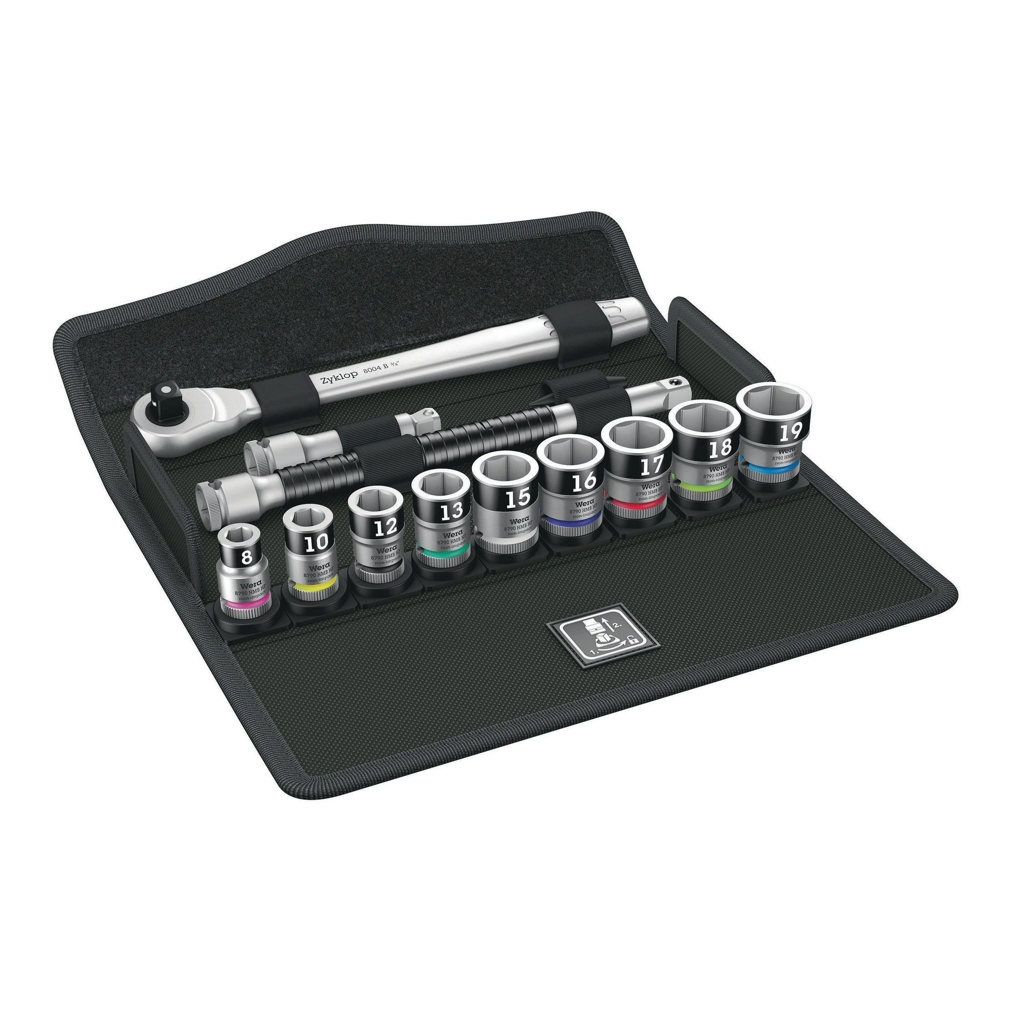 WERA | Steckschlüssel-Satz | 13-teilig Innenvierkantant, 3/8 ″ | Textilbox