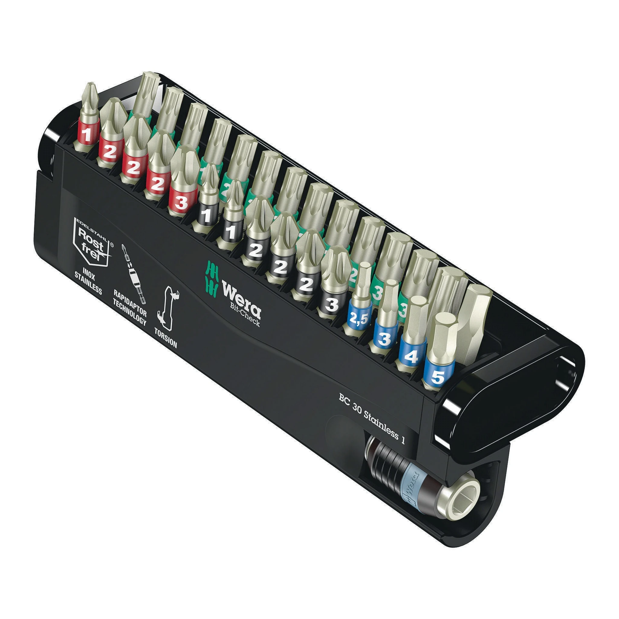 WERA | Edelstahlbitsortiment | 30-teilig | PH/PZD/TX/6KT.Schnellw.Halter
